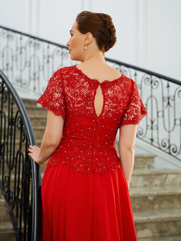 Aimishang Elegant A-Line Short Sleeves Sweep/Brush Train Mother of the Bride Dresses Chic Wedding Guest Dress Party Dress