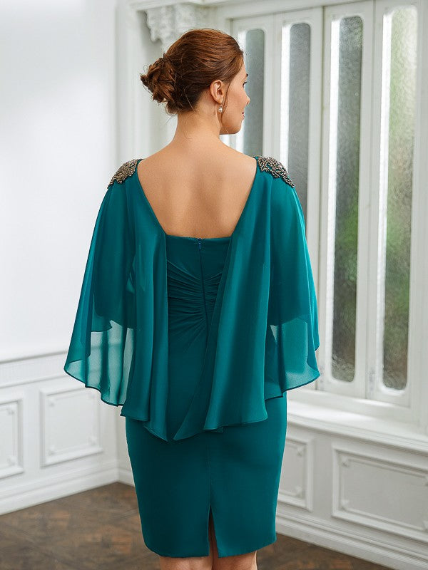 Aimishang Sheath/Column Chiffon Ruched Bateau 3/4 Sleeves Knee-Length Mother of the Bride Dresses