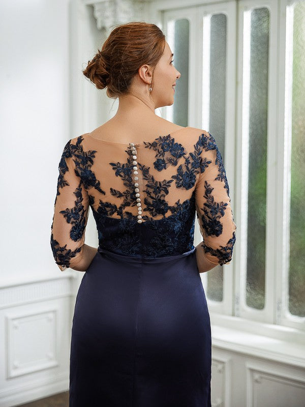 Aimishang Sheath/Column Satin Applique Bateau 1/2 Sleeves Sweep/Brush Train Mother of the Bride Dresses