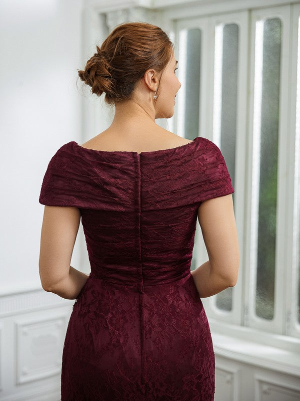 Aimishang Sheath/Column Lace Ruched V-neck Short Sleeves Floor-Length Mother of the Bride Dresses