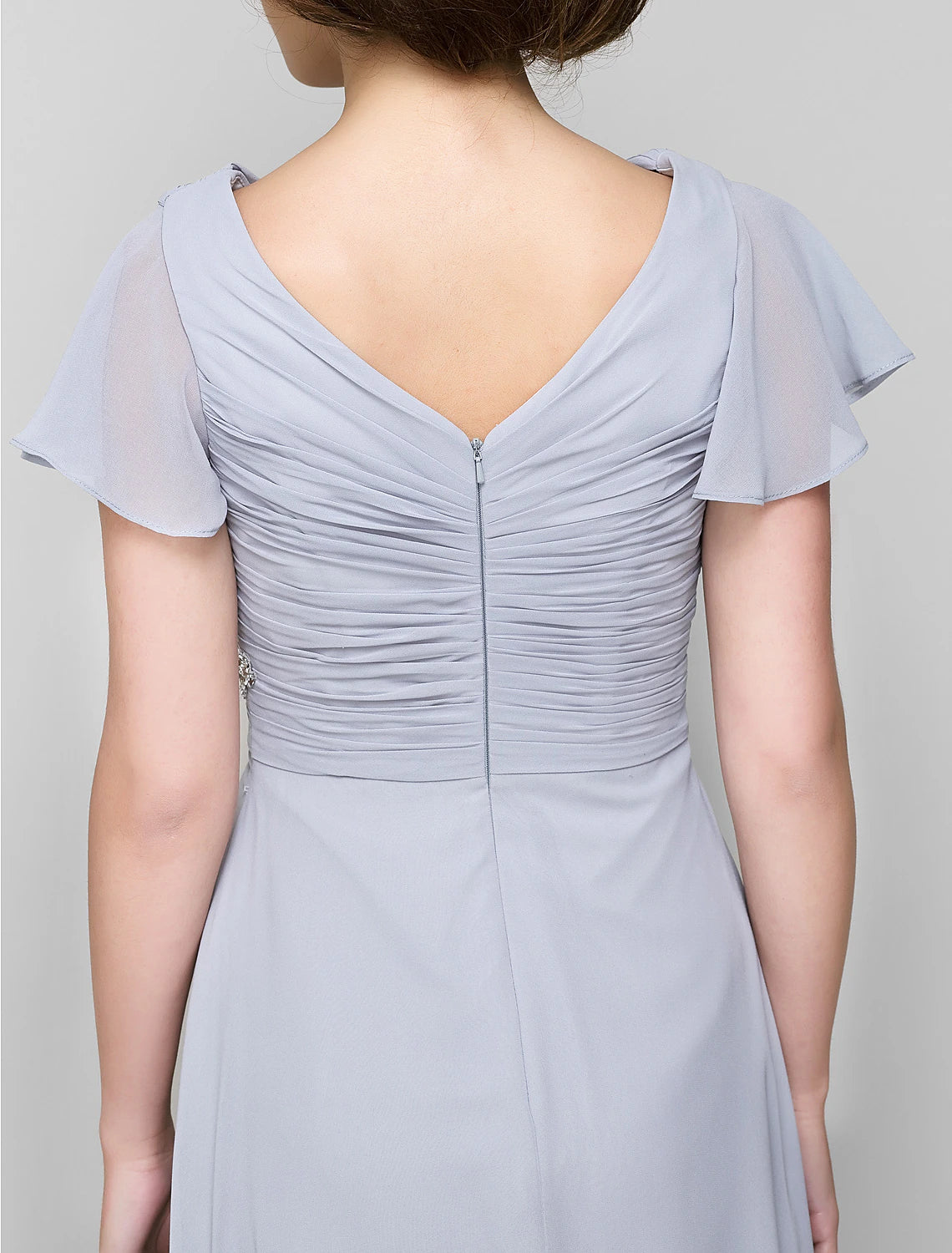 Aimishang A-Line Mother of the Bride Dress Elegant V Neck Floor Length Chiffon Sleeveless No with Criss Cross Crystals