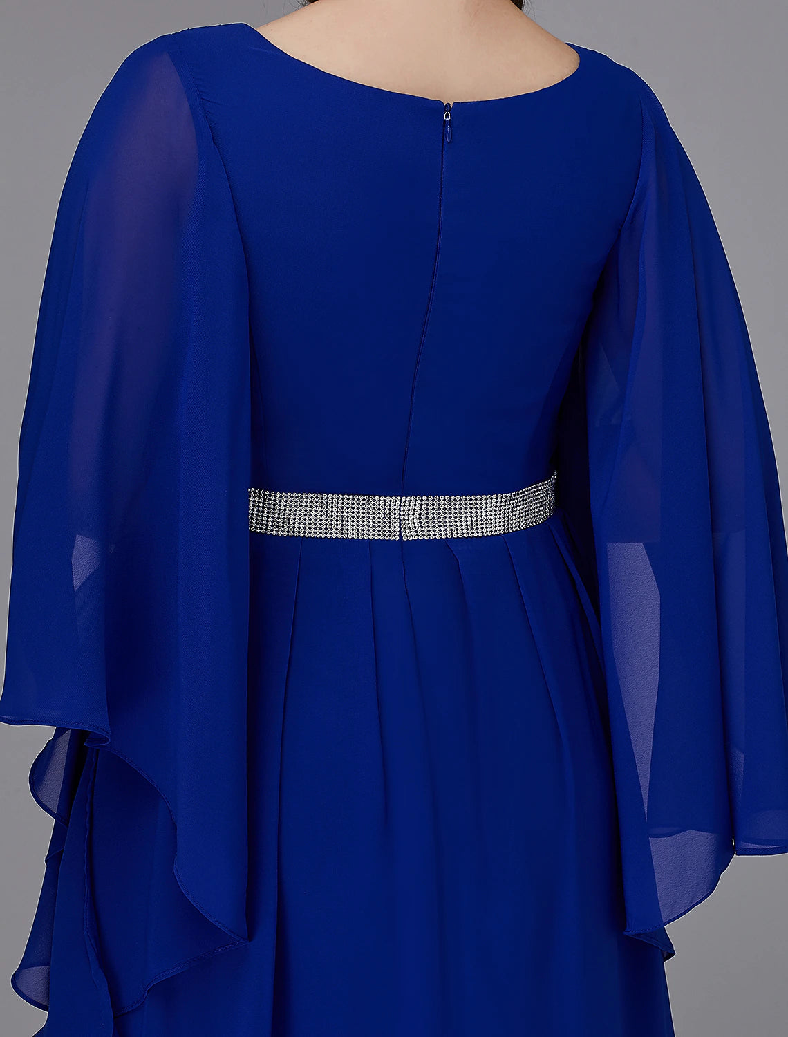 Aimishang A-Line Plus Size Dress Wedding Guest Floor Length Long Sleeve V Neck Chiffon Lace-up with Crystals Sequin