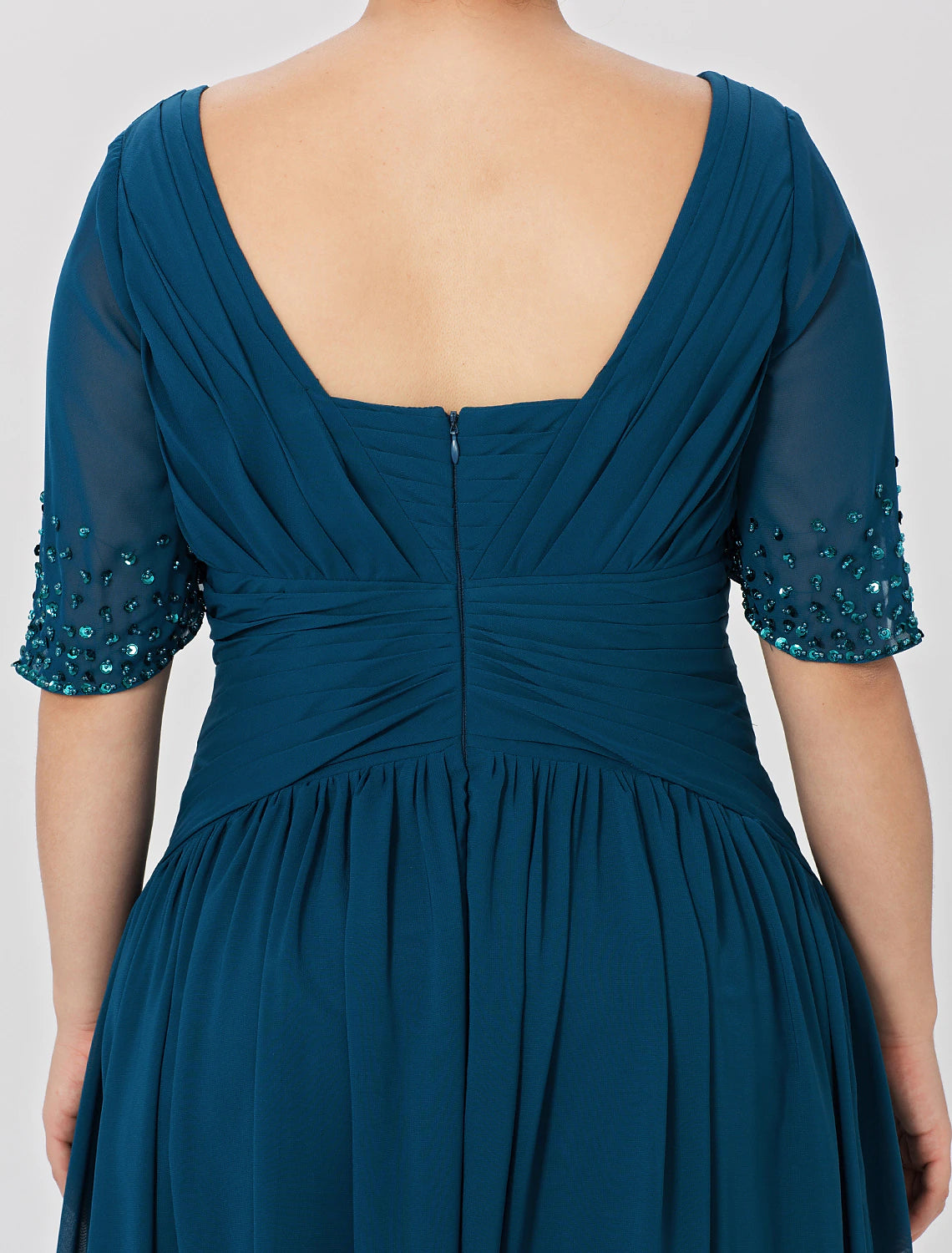 Wholesale Ball Gown A-Line Mother of the Bride Dress Formal Classic & Timeless Elegant & Luxurious Plus Size Square Neck Floor Length Chiffon Short Sleeve No with Pleats Beading