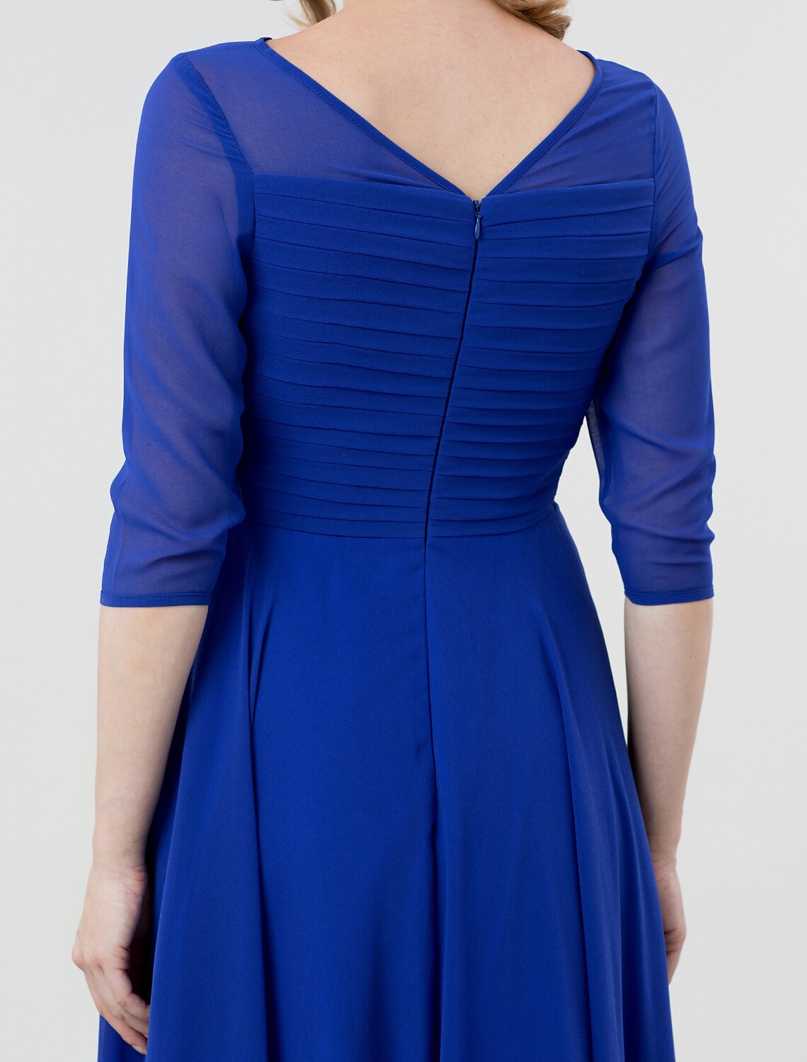 Aimishang A-Line Elegant Formal Evening Wedding Party Dress Boat Neck 3/4 Length Sleeve Tea Length Georgette with Ruched Crystal Brooch / Illusion Sleeve