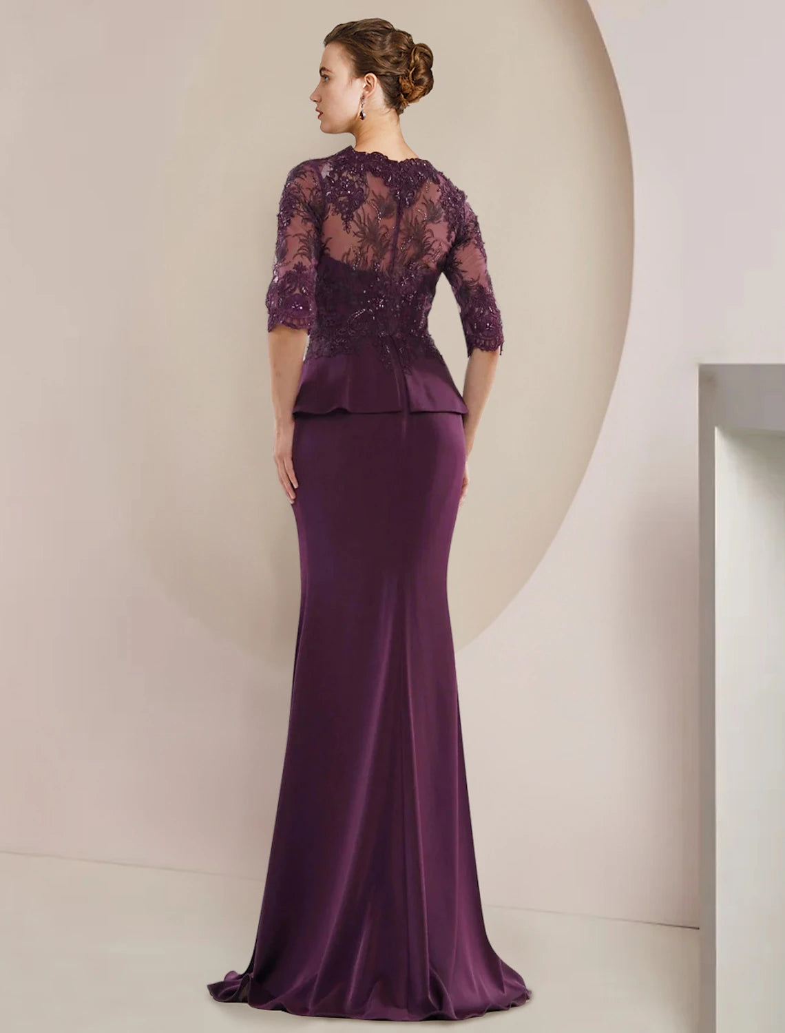 Aimishang Mermaid / Trumpet Mother of the Bride Dress Formal Wedding Guest Luxurious Elegant V Neck Floor Length Lace Chiffon Half Sleeve with Beading Ruffles Appliques