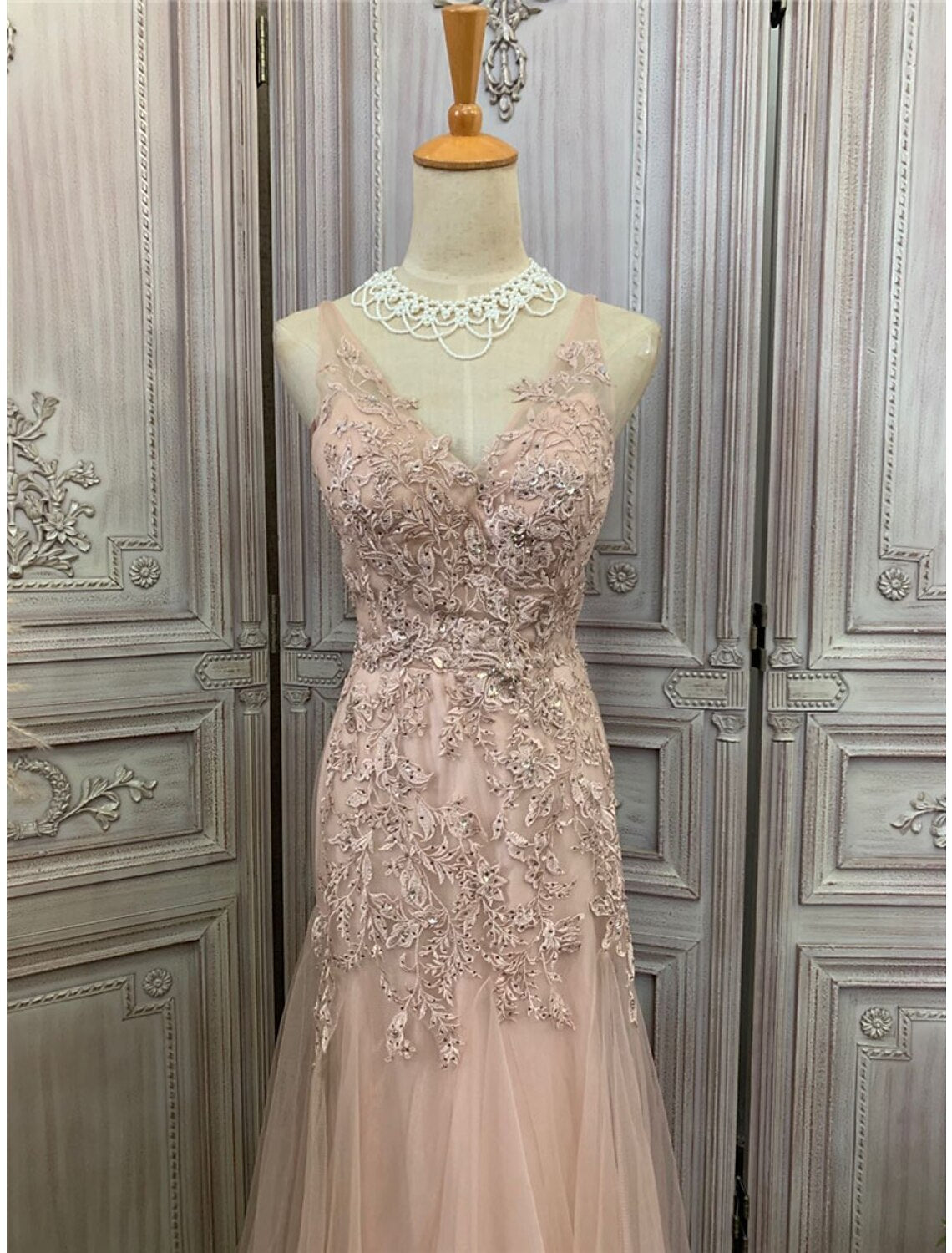 Aimishang Mermaid / Trumpet Prom Dresses Maxi Dress Party Wear Wedding Party Sweep / Brush Train Sleeveless V Neck Tulle with Appliques