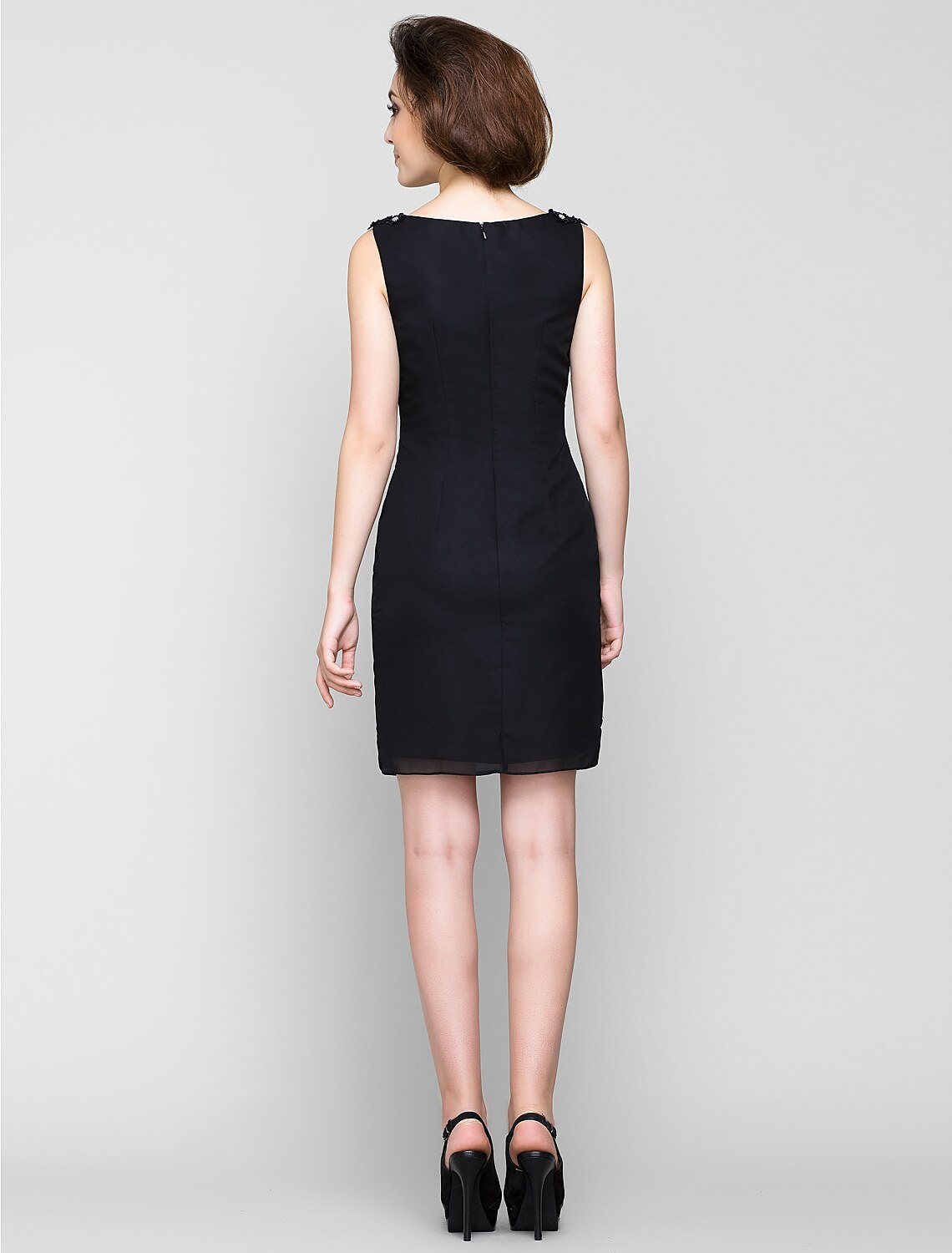 Aimishang Sheath / Column Mother of the Bride Dress Wrap Included Bateau Neck Knee Length Chiffon Sleeveless yes with Crystals