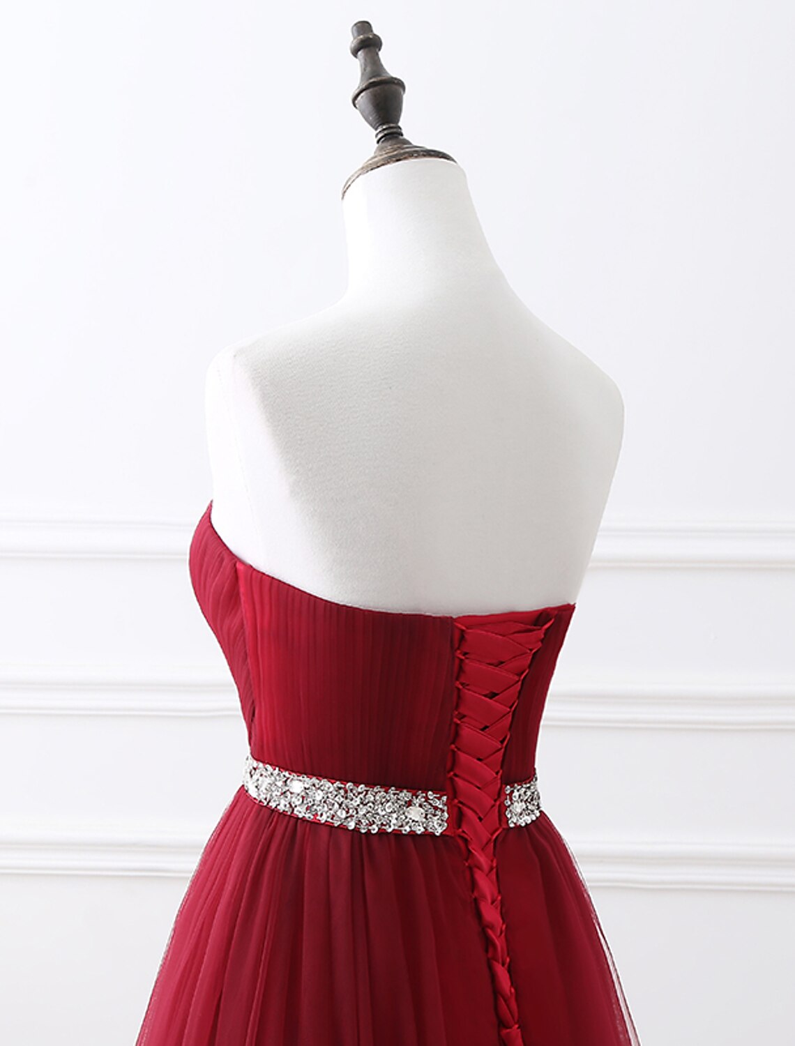 Aimishang A-Line Elegant Quinceanera Prom Valentine's Day Dress Strapless Sleeveless Chapel Train Satin with Crystals