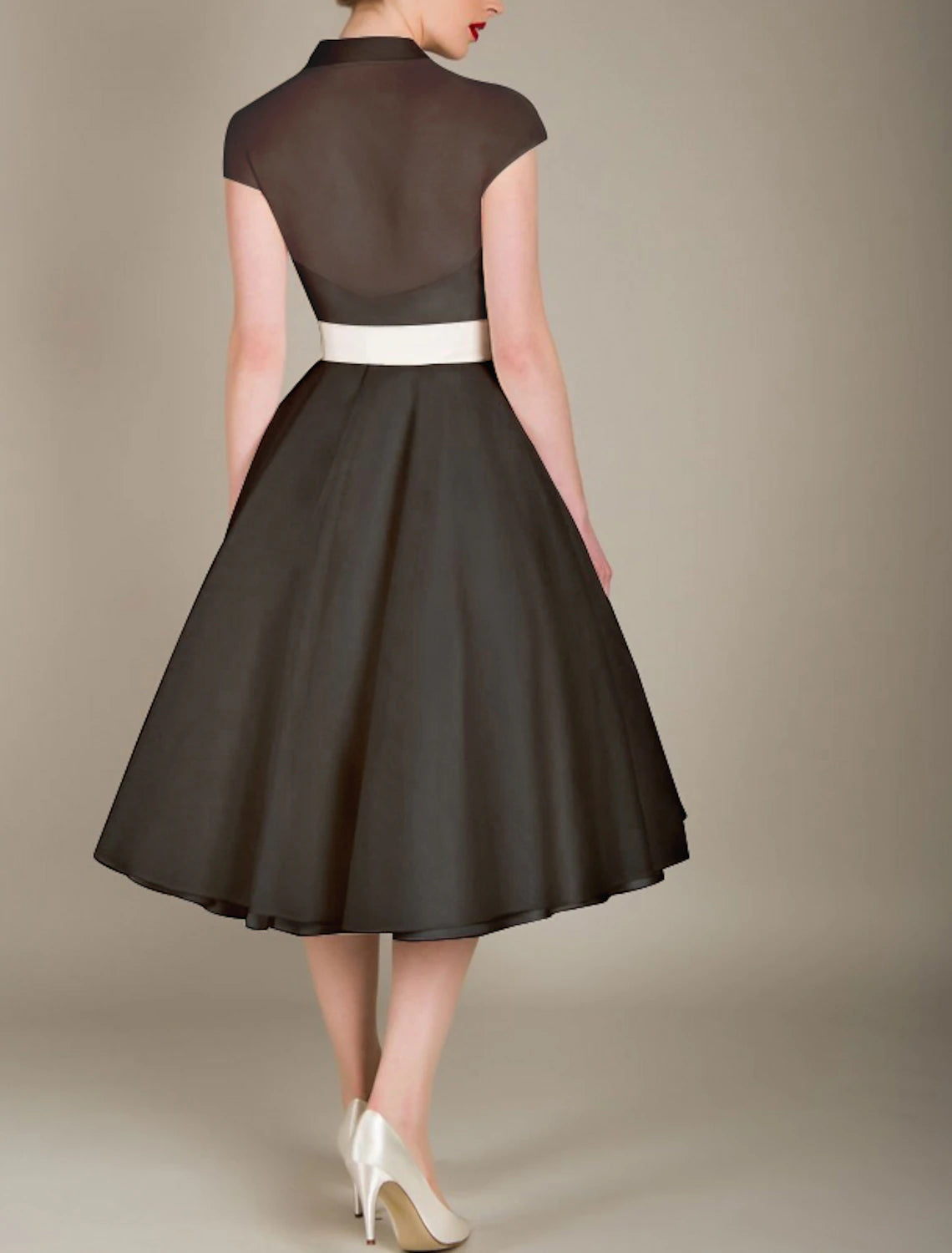 Aimishang A-Line Cocktail Dresses 1950s Dress Graduation Knee Length Sleeveless V Neck Wednesday Addams Family Tulle with Sash / Ribbon