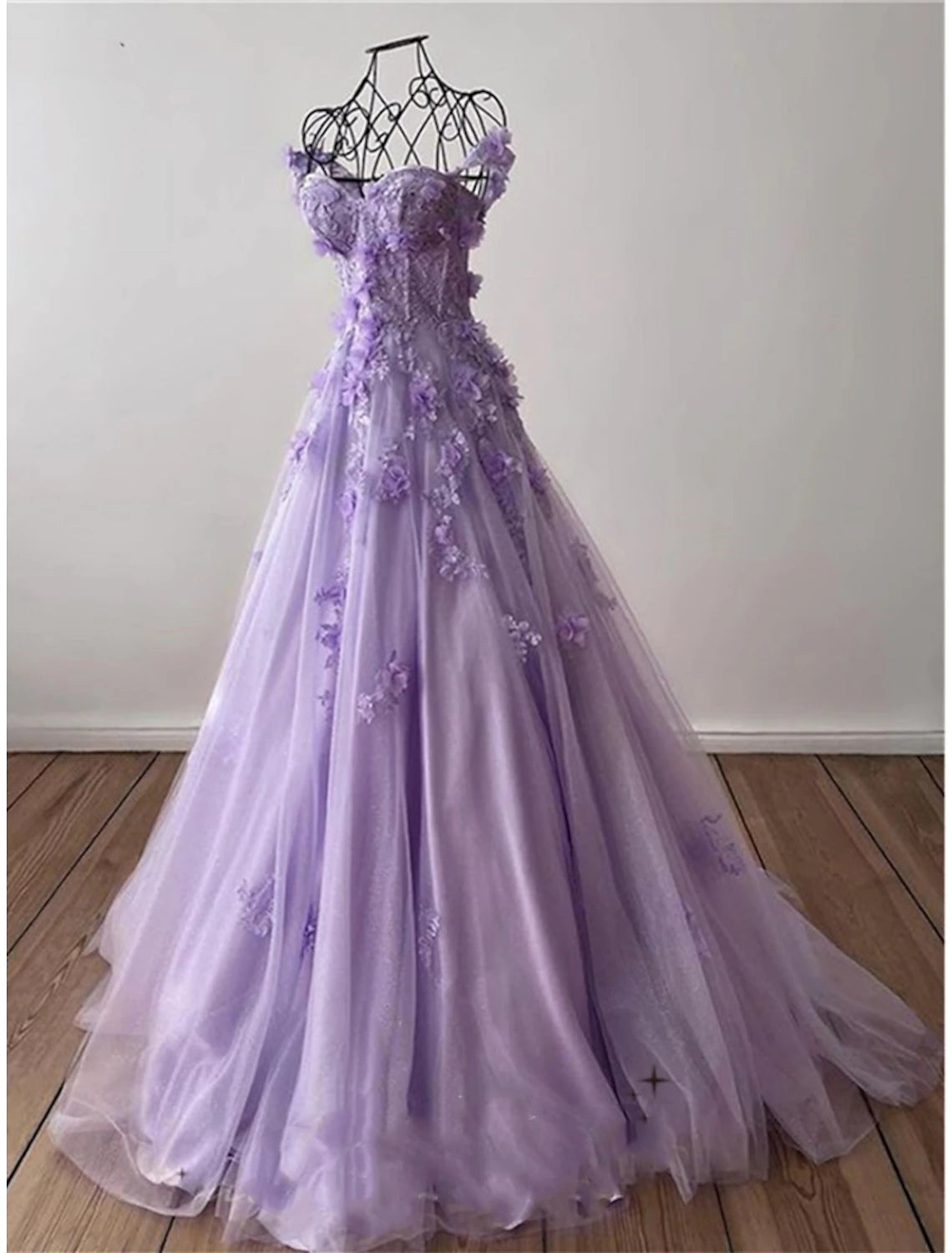 Aimishang A-Line Prom Dresses Elegant Dress Formal Sweep / Brush Train Sleeveless Sweetheart Tulle with Pleats Sequin Appliques