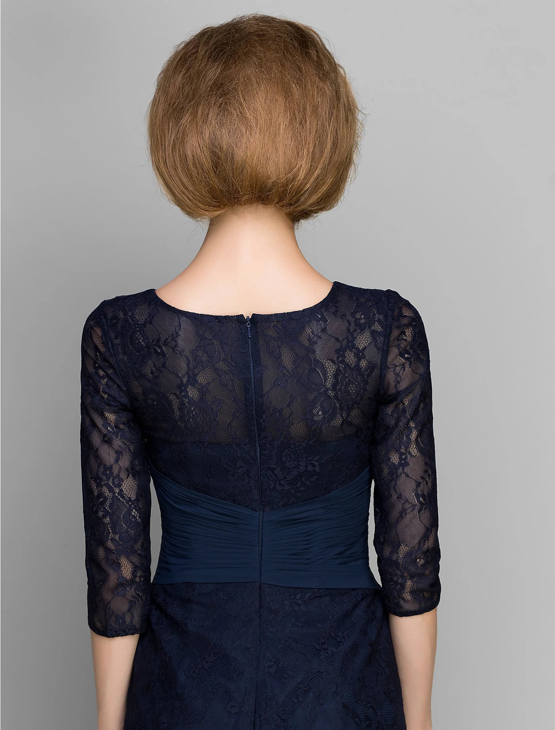 Aimishang Sheath / Column Mother of the Bride Dress Scoop Neck Knee Length Lace 3/4 Length Sleeve No with Lace Criss Cross