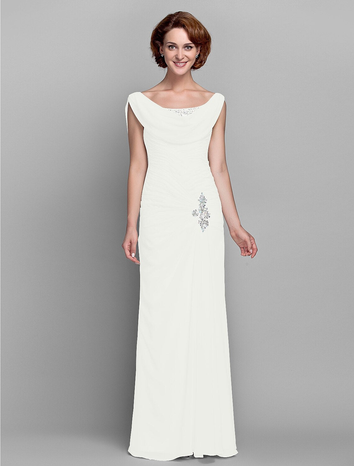 Aimishang Sheath / Column Mother of the Bride Dress Fall Wedding Guest Dresses Vintage Inspired Cowl Neck Floor Length Chiffon Sleeveless with Buttons Criss Cross Crystals