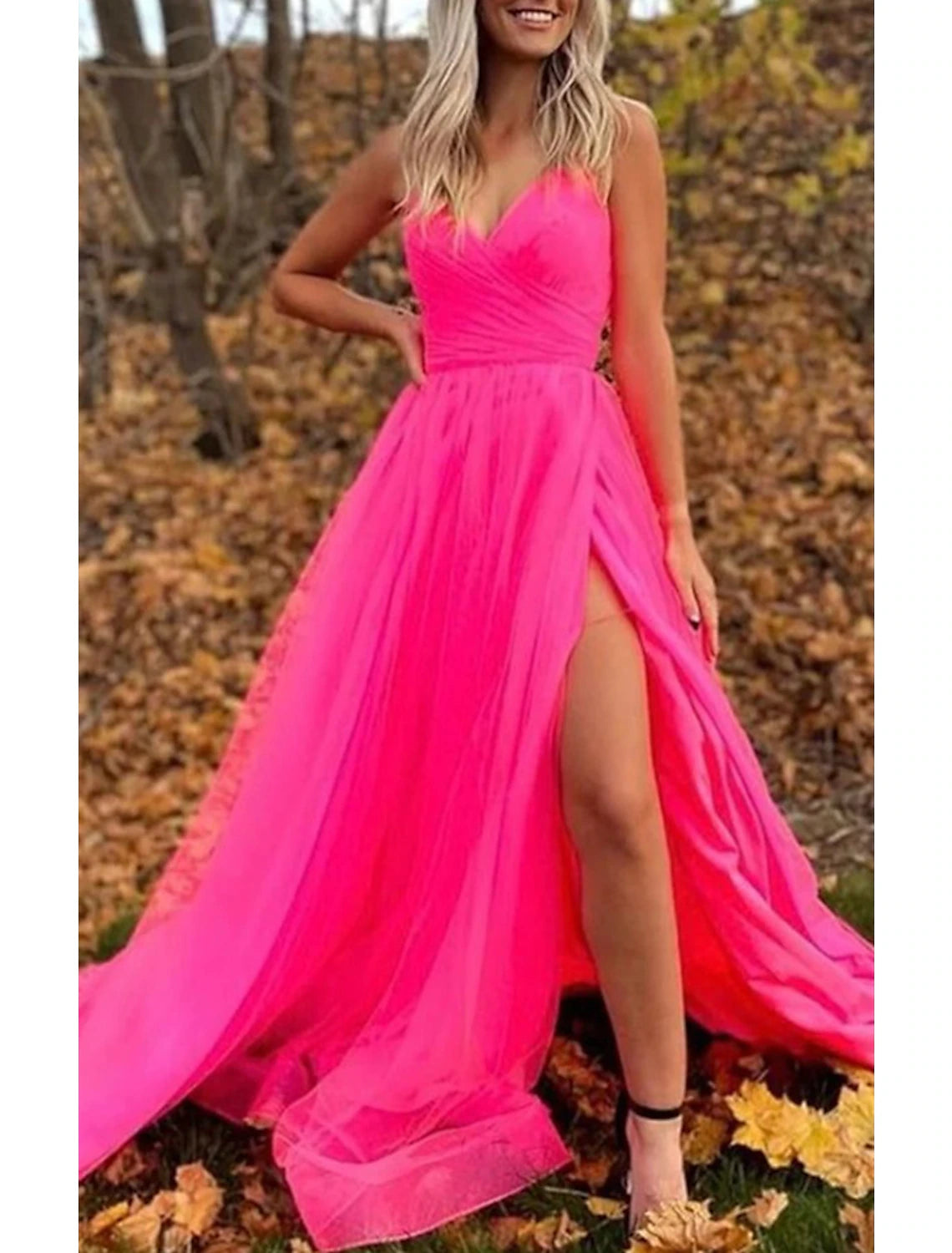 Aimishang A-Line Prom Dresses Sexy Dress Wedding Party Birthday Court Train Sleeveless Spaghetti Strap Organza with Slit