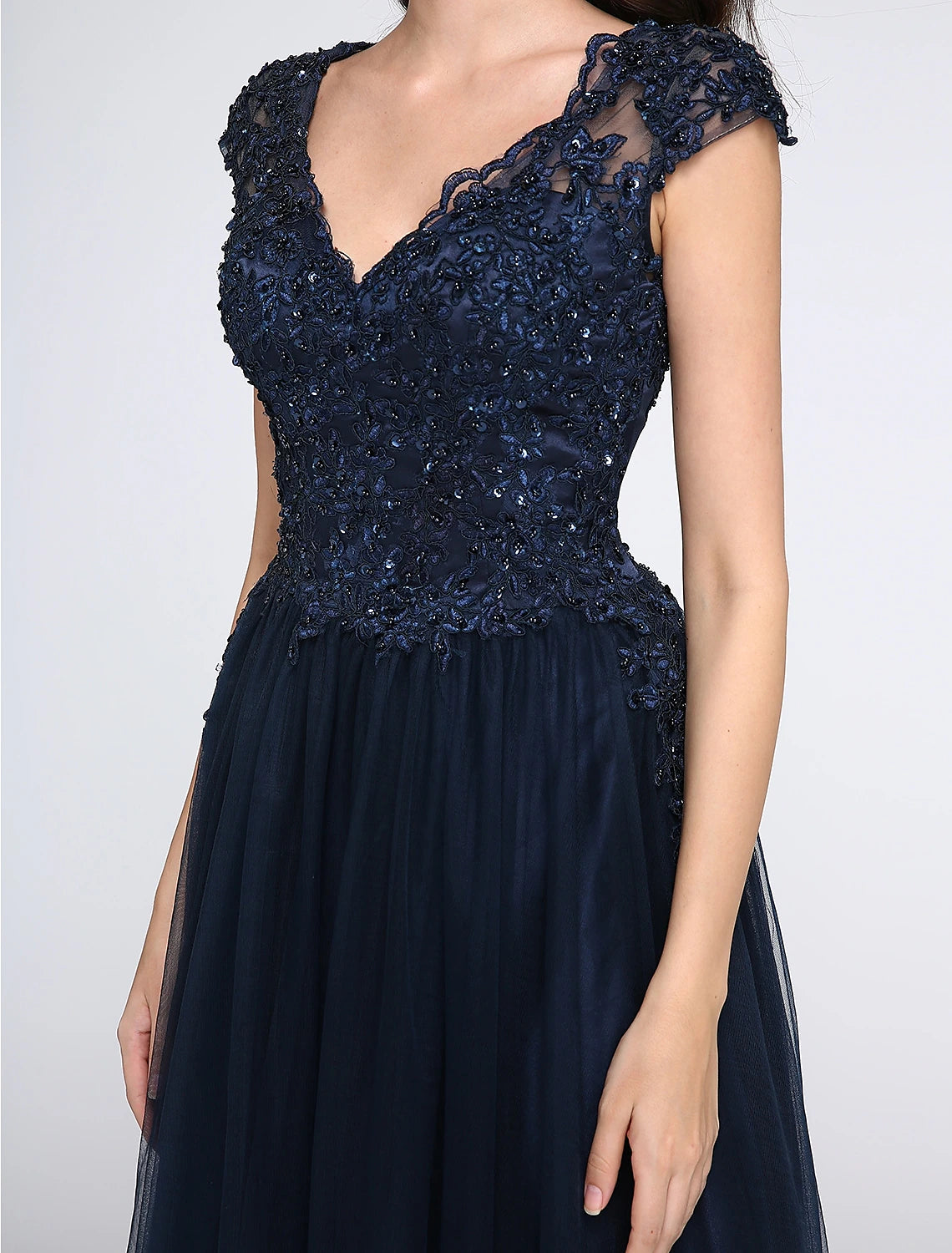 Aimishang A-Line Little Black Dress Dress Wedding Guest Prom Floor Length Sleeveless V Neck Tulle with Appliques