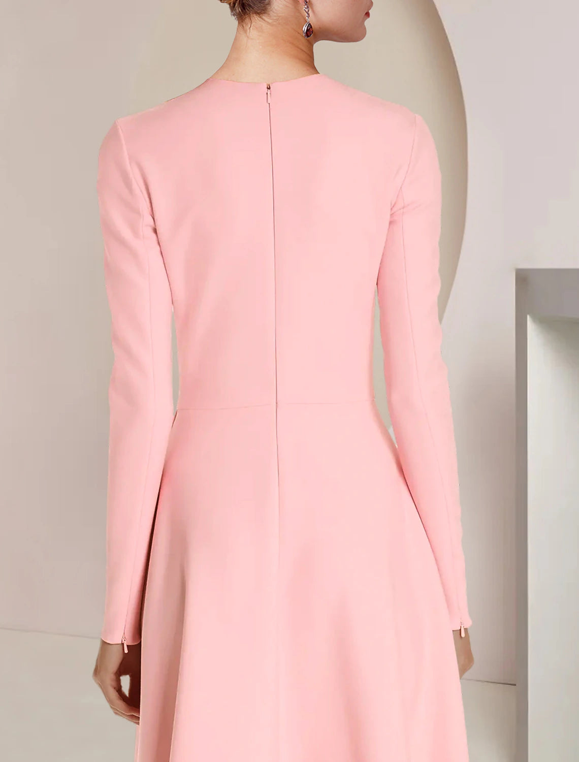 Aimishang A-Line Mother of the Bride Dress Formal Wedding Guest Elegant High Low Scoop Neck Asymmetrical Ankle Length Fabric Long Sleeve with Ruffles