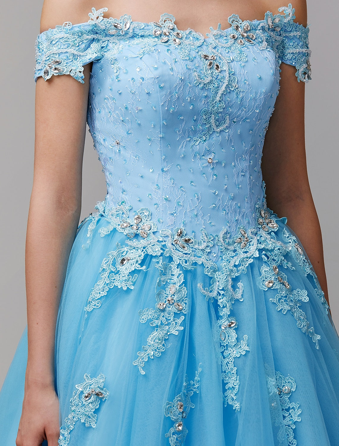 Aimishang Ball Gown Vintage Inspired Dress Formal Evening Floor Length Sleeveless Off Shoulder Lace with Crystals Appliques