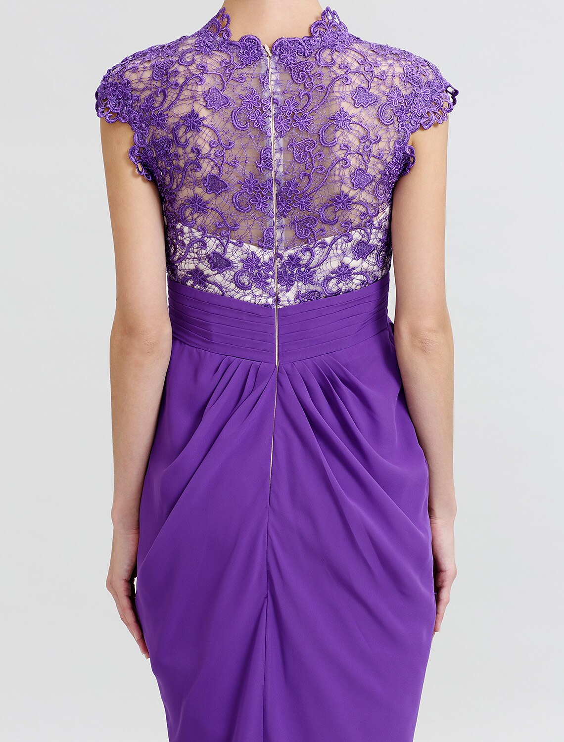 Aimishang Sheath / Column V Neck Asymmetrical Chiffon / Lace Mother of the Bride Dress with Sash / Ribbon / Pleats / Beautiful Back / See Through