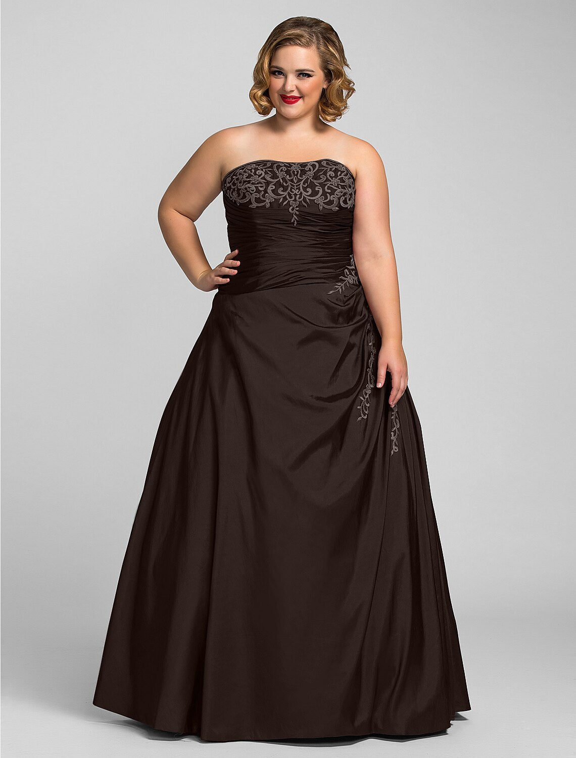 Aimishang Ball Gown Plus Size Prom Formal Evening Dress Strapless Sleeveless Floor Length Taffeta with Beading Appliques