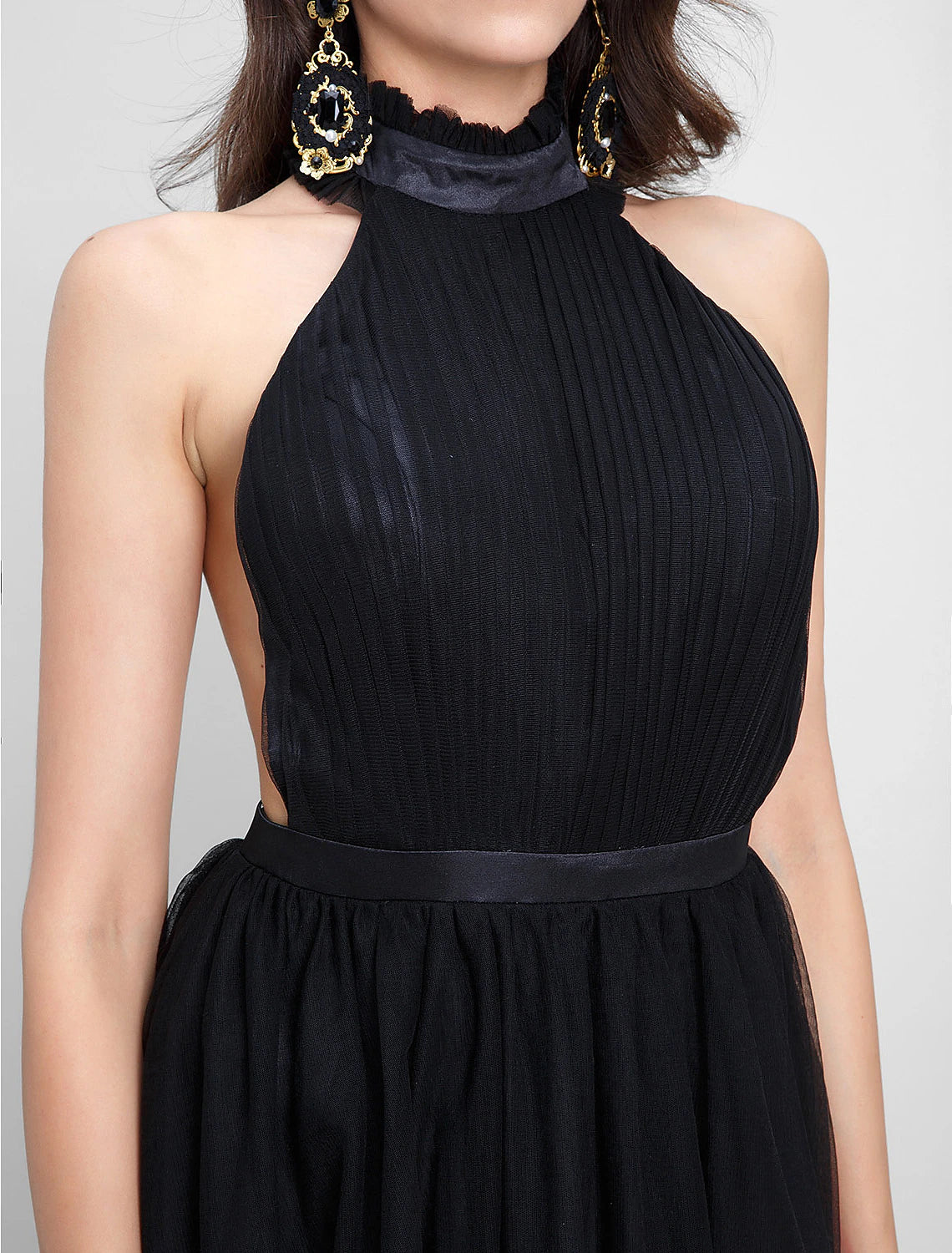 Aimishang A-Line Celebrity Style Dress Formal Evening Chapel Train Sleeveless Halter Neck Tulle with Draping