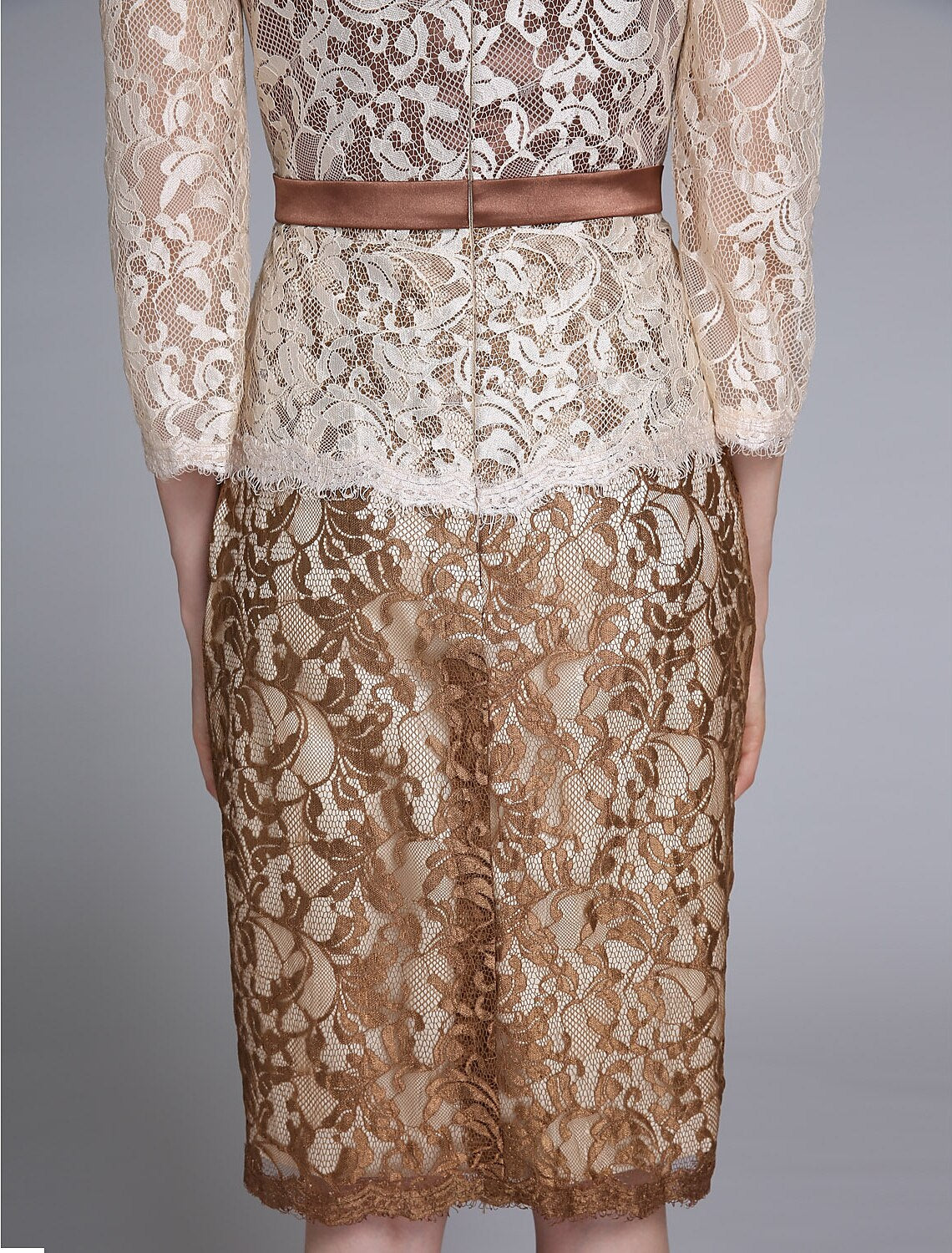 Aimishang Sheath / Column Mother of the Bride Dress Vintage Inspired Jewel Neck Knee Length Lace 3/4 Length Sleeve No with Sash / Ribbon