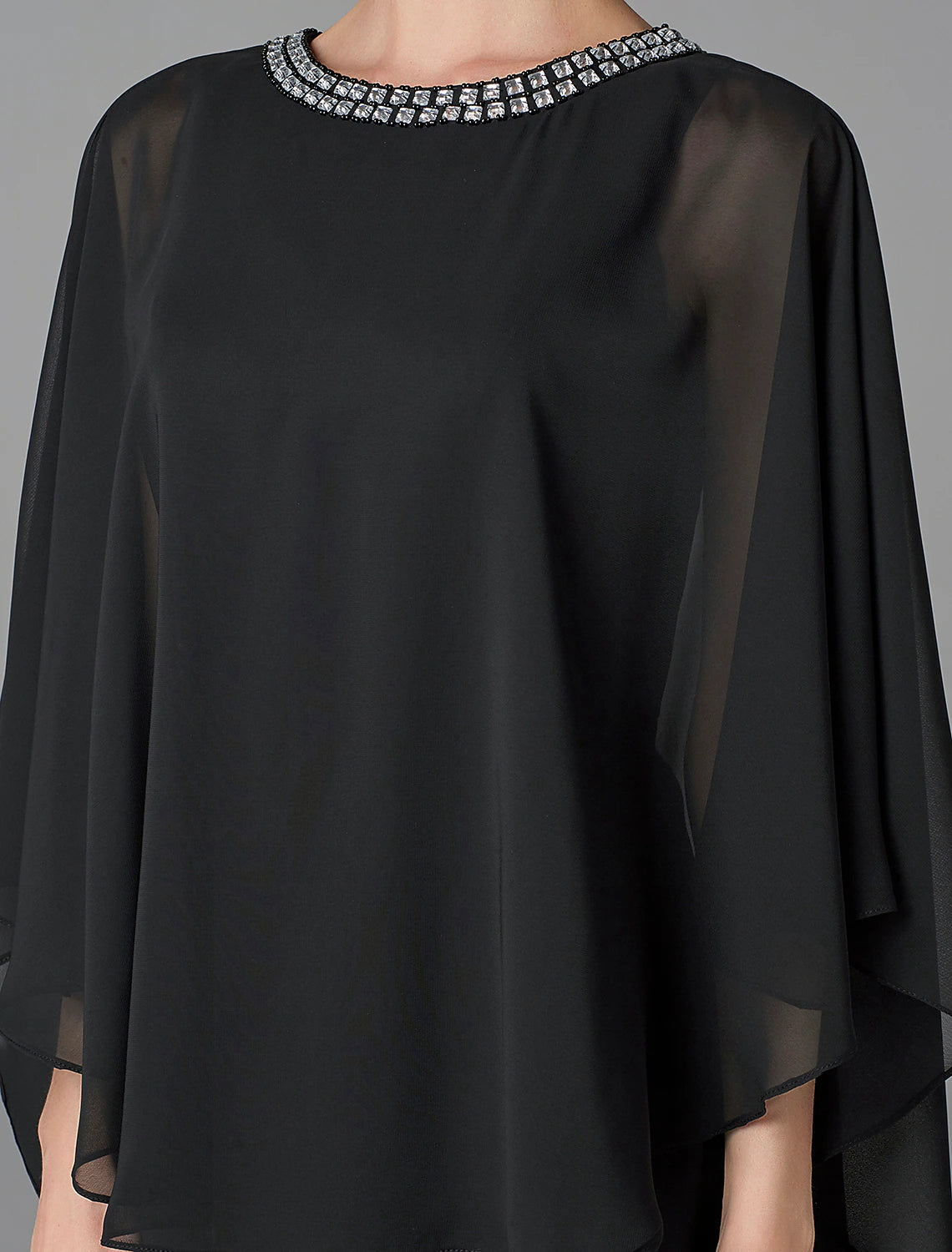 Aimishang A-Line Mother of the Bride Dress Wedding Guest Plus Size Elegant Jewel Neck Floor Length Chiffon Sleeveless with Beading Fall