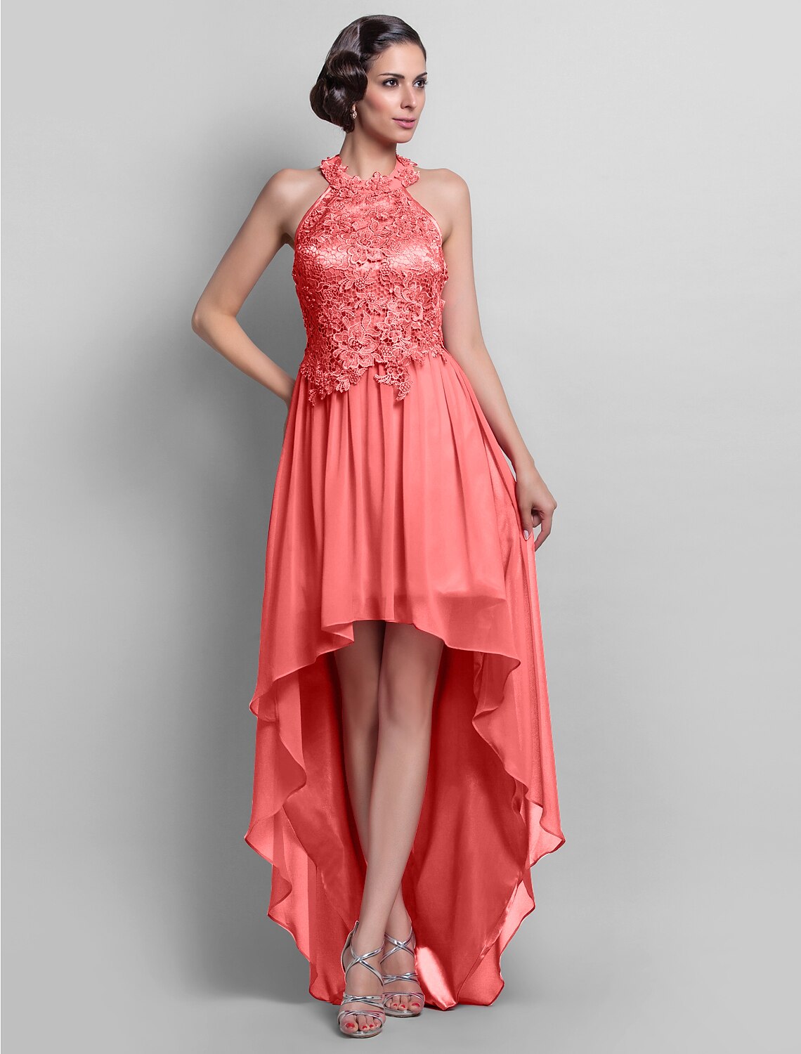 Aimishang Sheath / Column Elegant Dress Wedding Guest Asymmetrical Sleeveless Halter Chiffon Backless with Appliques