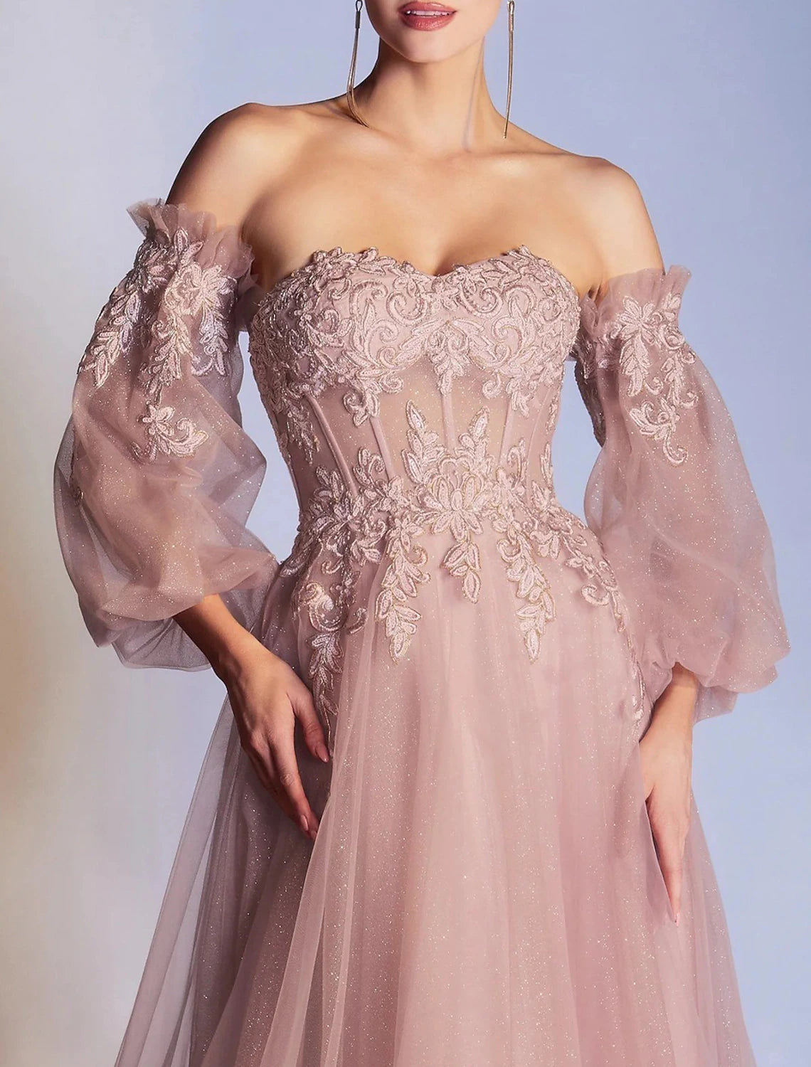 Aimishang A-Line Prom Dresses Elegant Dress Formal Prom Floor Length 3/4 Length Sleeve Off Shoulder Lace Backless with Appliques