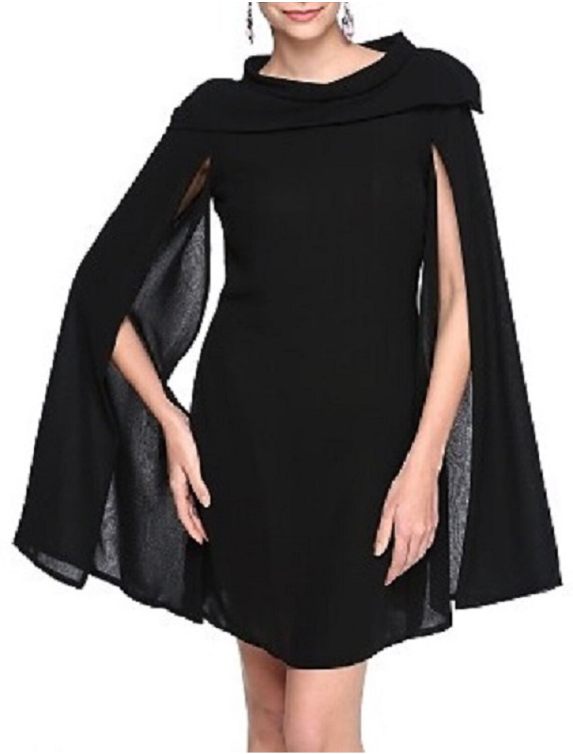 Aimishang  A-Line Black Dress Holiday Homecoming Short / Mini Sleeveless Jewel Neck Fall Wedding Guest Chiffon with Pleats