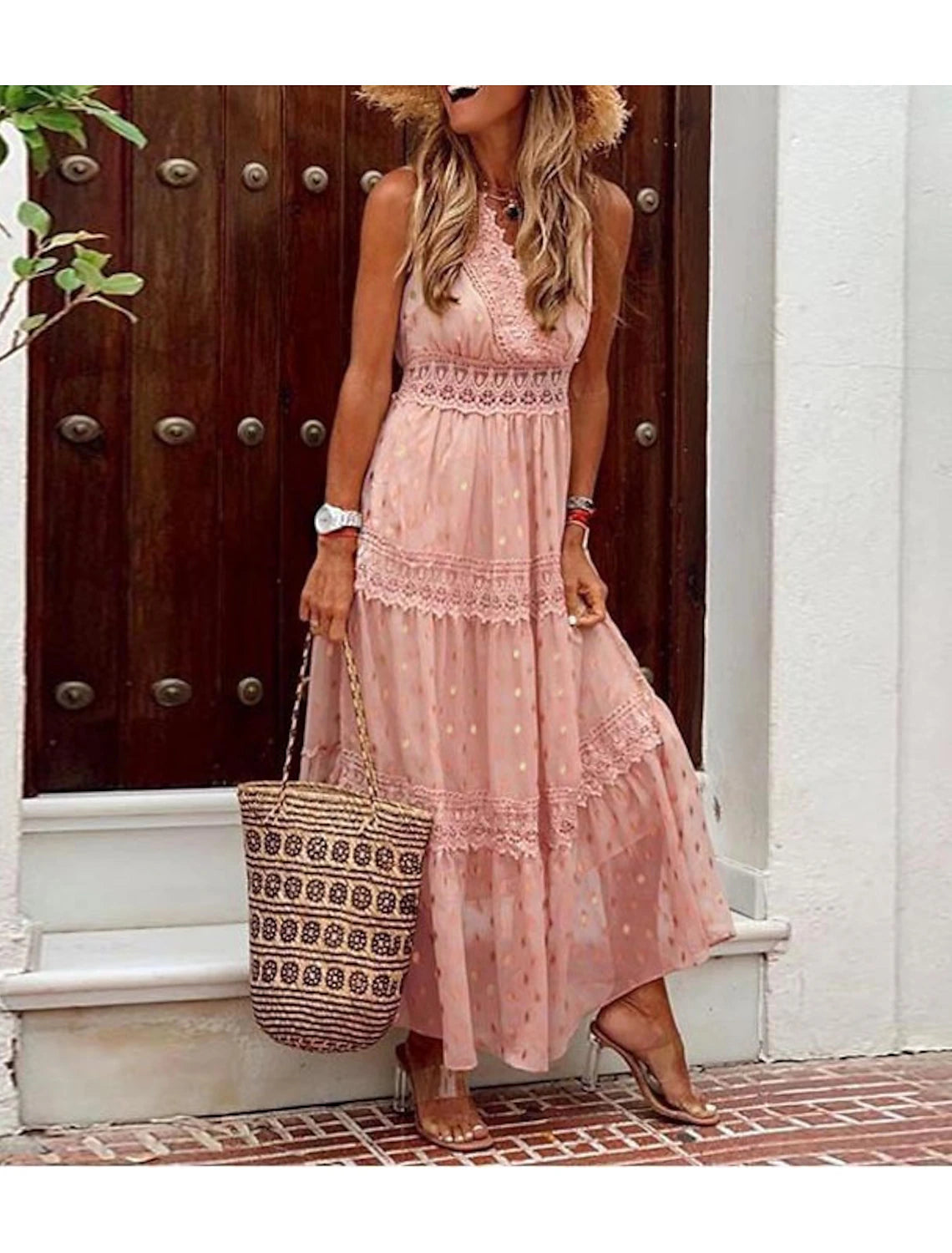 Aimishang Beach Little Dresses Boho Wedding Dresses A-Line V Neck Sleeveless Ankle Length Bridal Gowns With Appliques