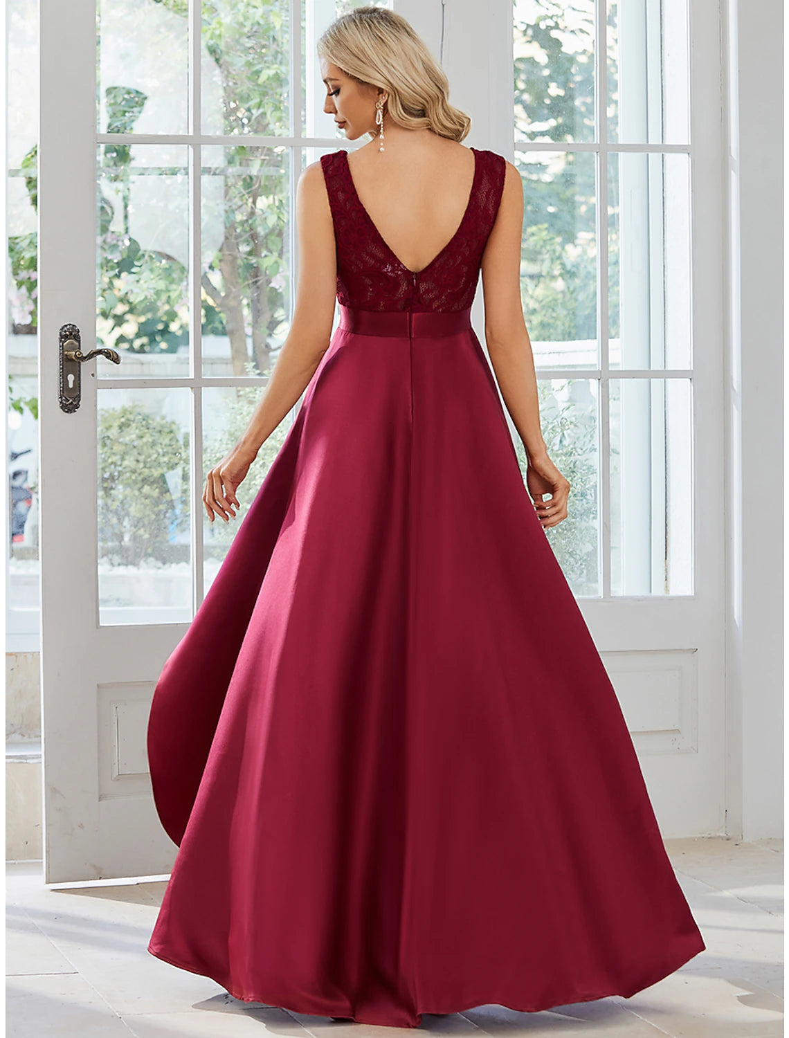 Aimishang A-Line Wedding Guest Dresses Casual Dress Party Wear Asymmetrical Sleeveless Jewel Neck Satin with Pure Color