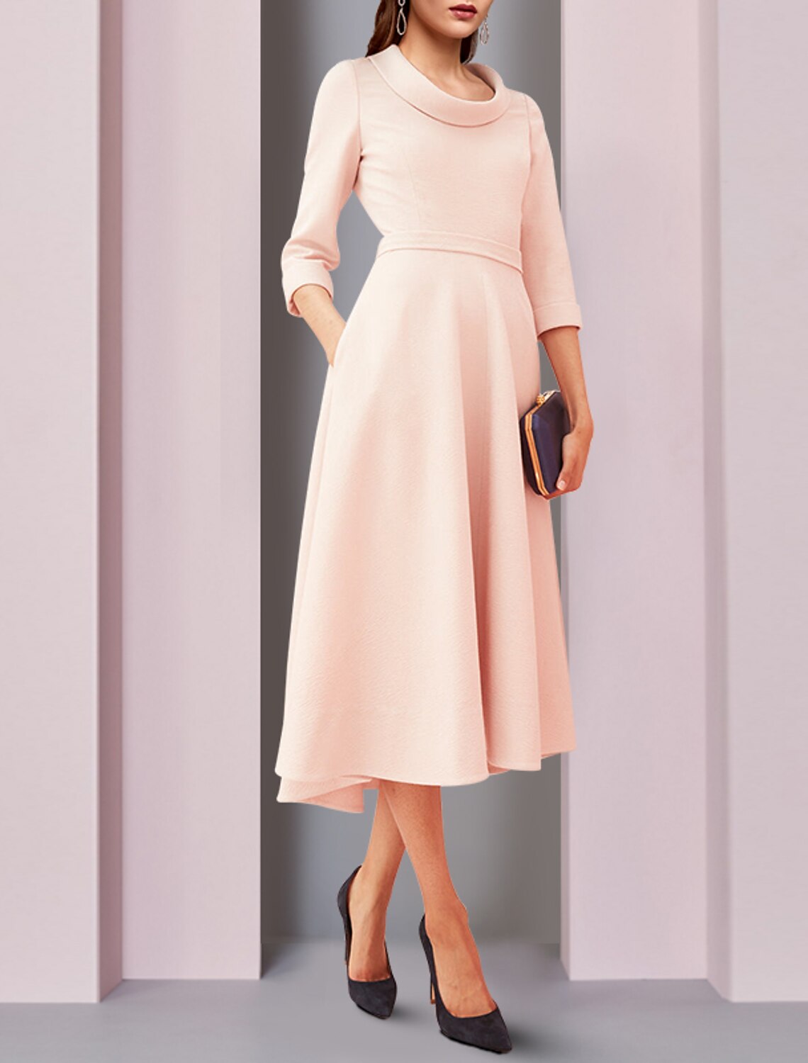 Wholesale A-Line Mother of the Bride Dress Elegant High Low Jewel Neck Asymmetrical Tea Length Satin 3/4 Length Sleeve with Sash / Ribbon Solid Color