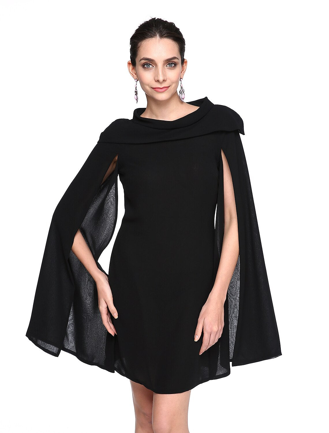 Aimishang  A-Line Black Dress Holiday Homecoming Short / Mini Sleeveless Jewel Neck Fall Wedding Guest Chiffon with Pleats