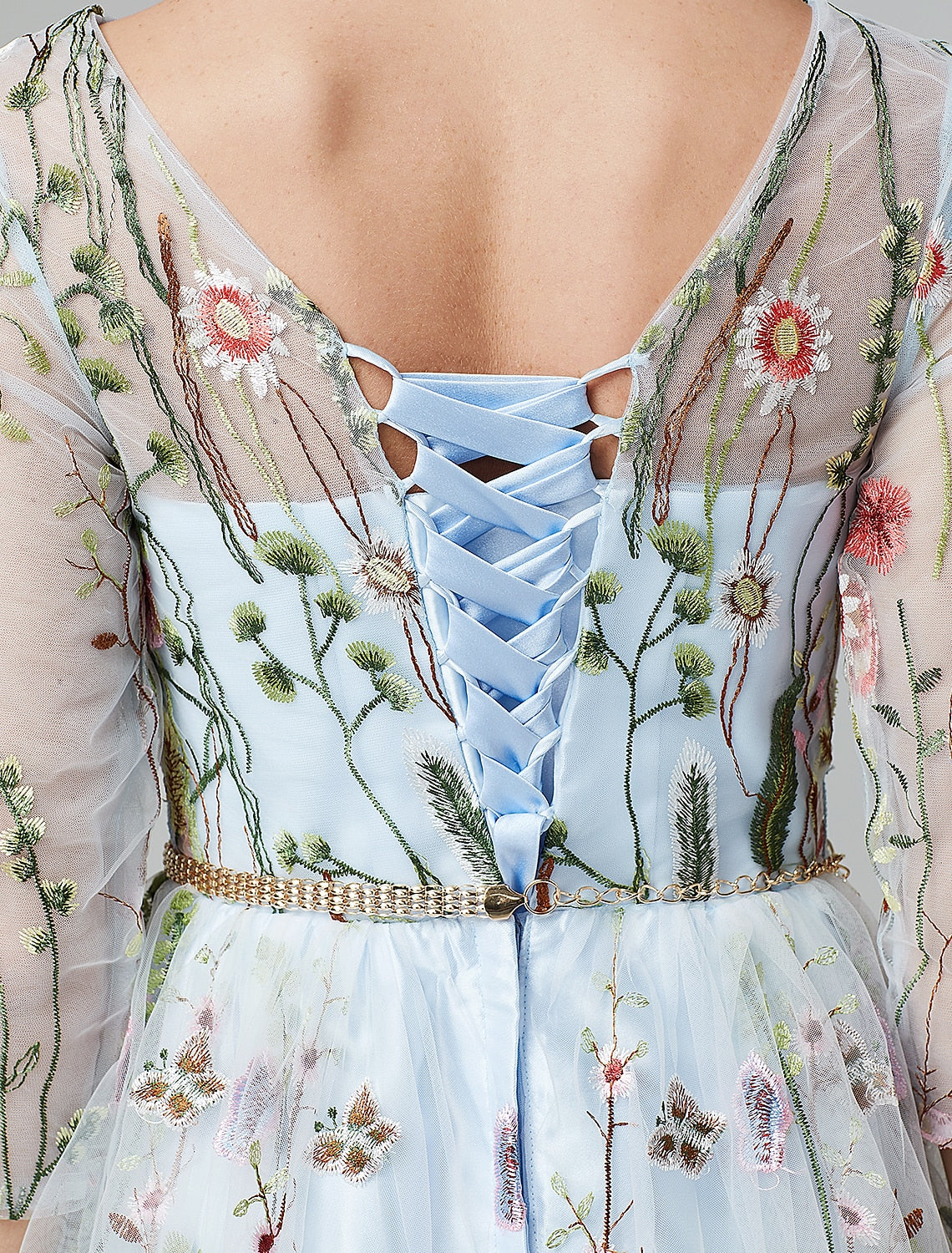 Aimishang A-Line Evening Gown Elegant Dress Holiday Floor Length 3/4 Length Sleeve Illusion Neck Lace with Embroidery