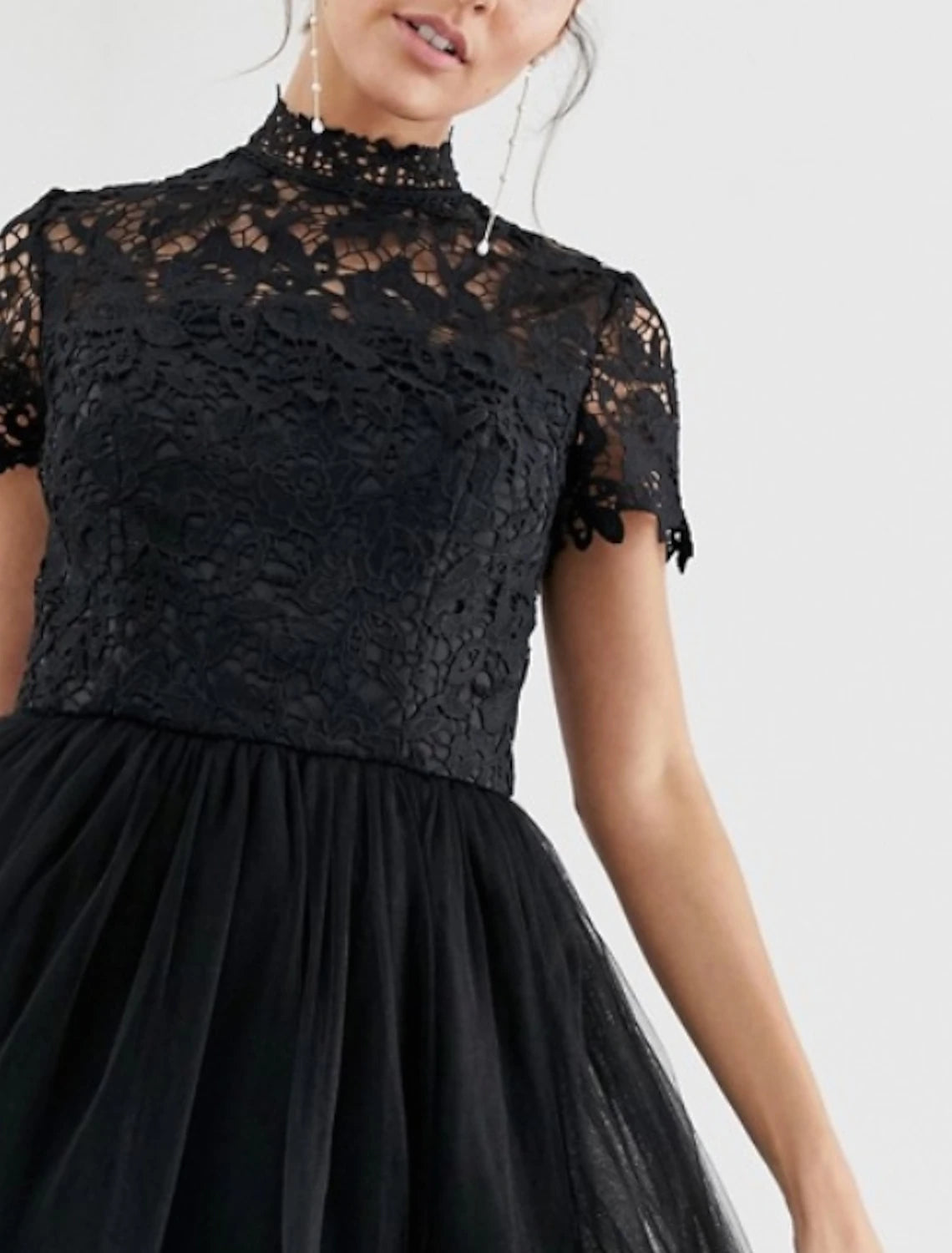 Aimishang A-Line Cocktail Dresses Little Black Dress Dress Party Wear Tea Length Short Sleeve High Neck Wednesday Addams Family Lace