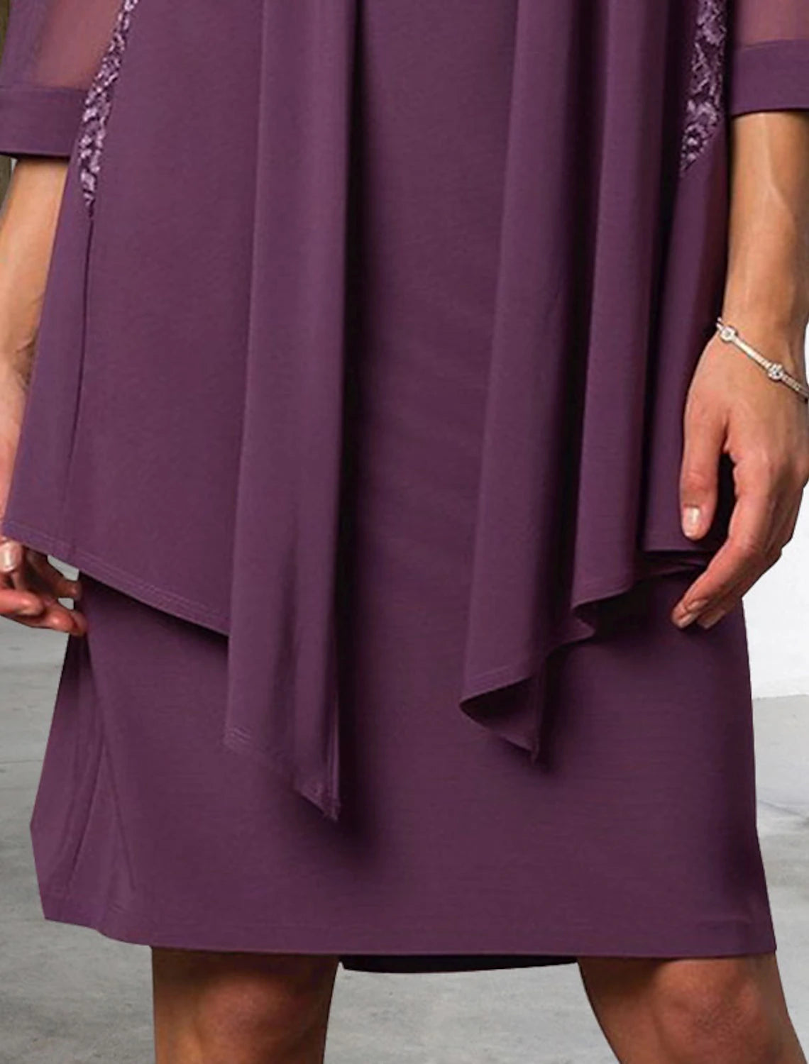 Aimishang Two Piece Sheath / Column Mother of the Bride Dress Elegant Jewel Neck Knee Length Chiffon Lace Sleeveless Jacket Dresses with Solid Color