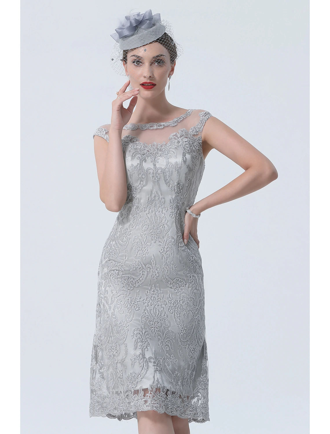 Aimishang Two Piece Mother of the Bride Dress Church Vintage Plus Size Sexy Jewel Neck Tea Length Chiffon 3/4 Length Sleeve with Lace