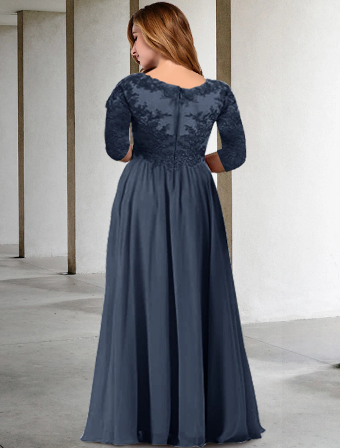 Aimishang Two Piece A-Line Mother of the Bride Dresses Plus Size Hide Belly Curve Elegant Dress Formal Floor Length Half Sleeve V Neck Chiffon with Pleats Appliques