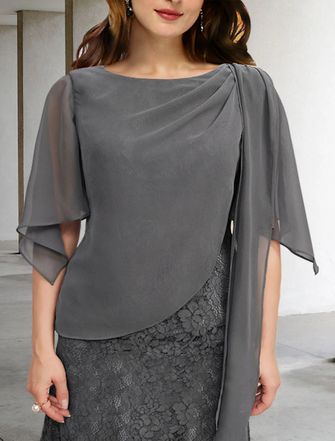 Aimishang Sheath / Column Mother of the Bride Dresses Plus Size Elegant Dress Formal Floor Length Half Sleeve Jewel Neck Chiffon Wedding Guest Dress