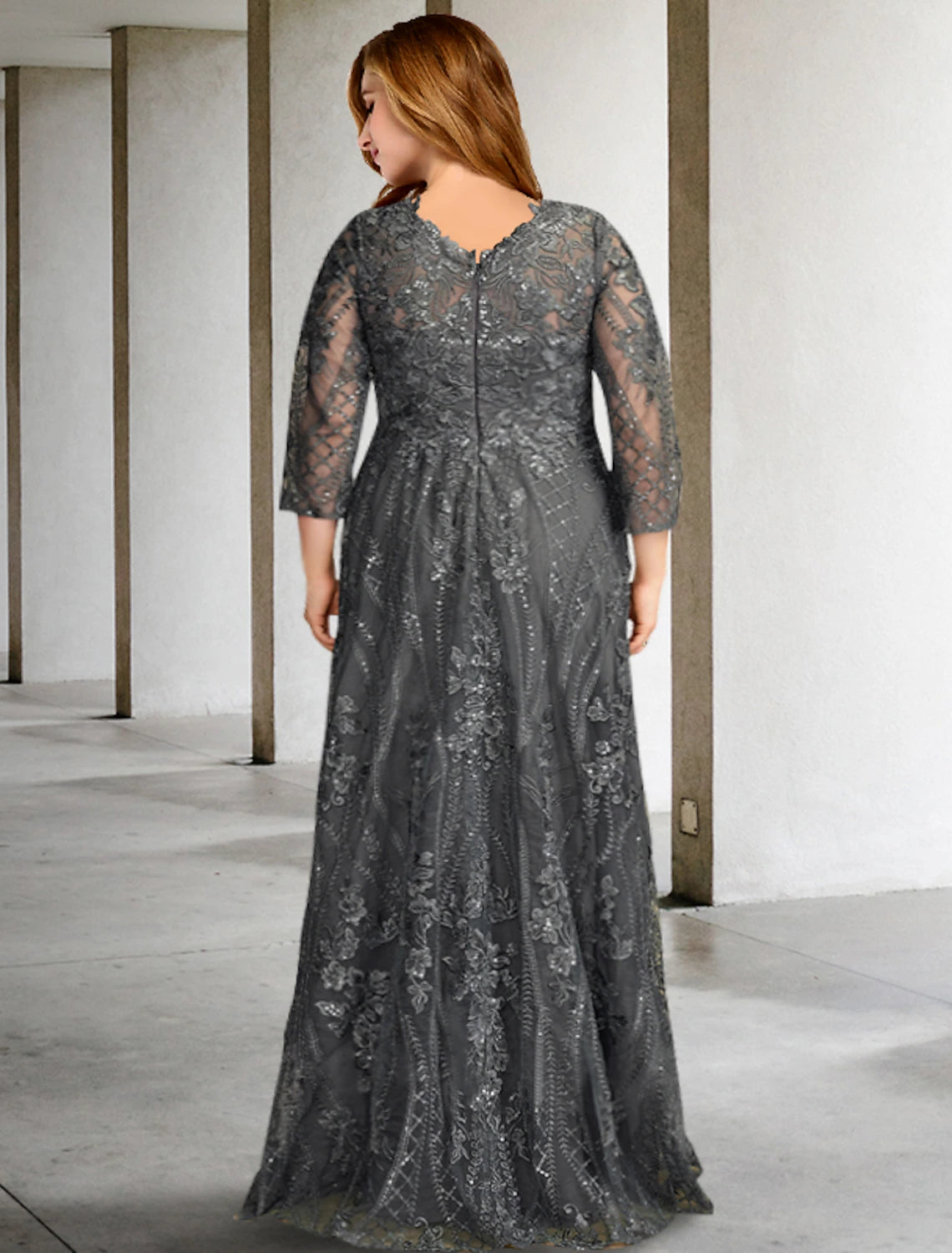 Aimishang A-Line Mother of the Bride Dresses Plus Size Hide Belly Curve Elegant Dress Formal Sweep / Brush Train Long Sleeve Jewel Neck Chiffon with Appliques