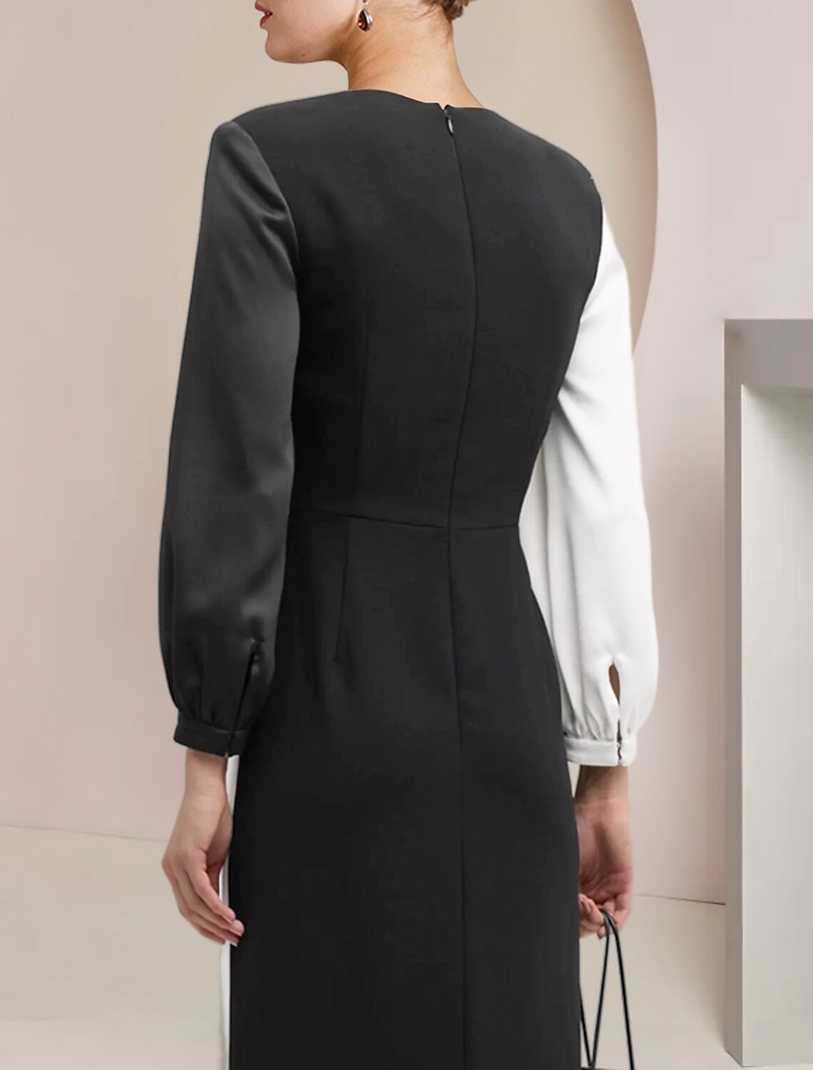 Aimishang Sheath / Column Mother of the Bride Dress Formal Wedding Guest Party Elegant V Neck Floor Length Satin 3/4 Length Sleeve with Color Block