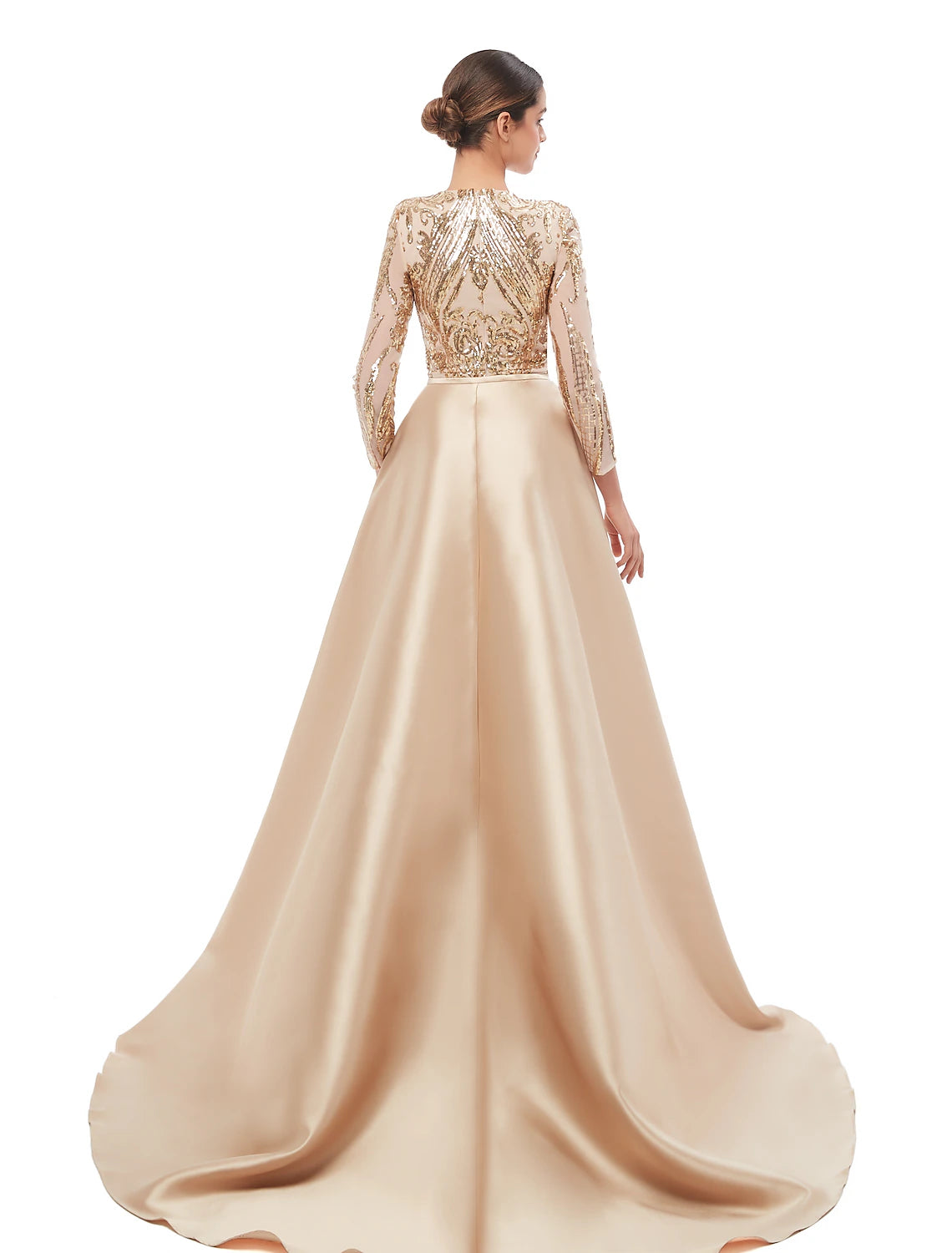 Aimishang Mermaid / Trumpet Elegant Vintage Prom Formal Evening Dress Jewel Neck Long Sleeve Detachable Sequined with Sequin