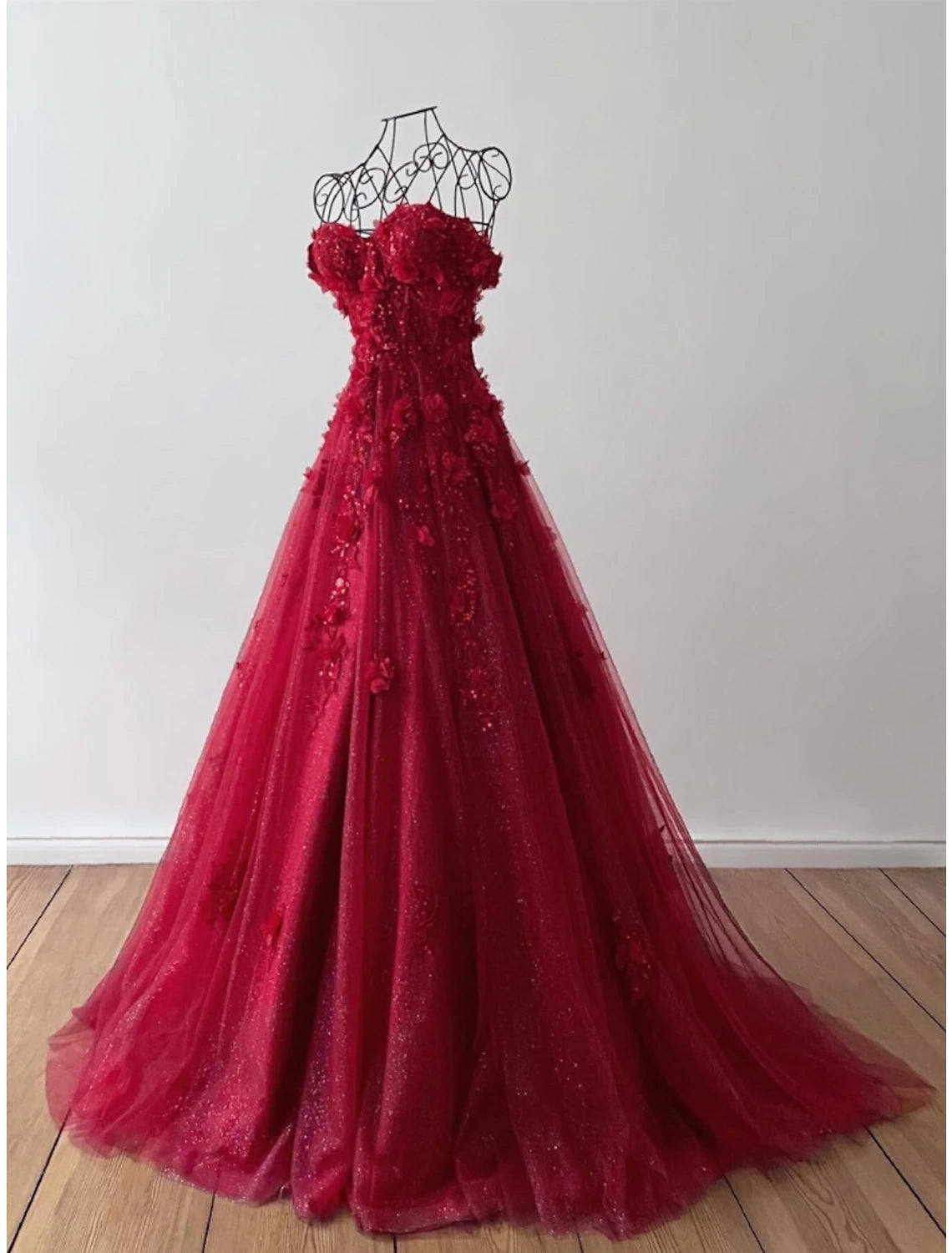 Aimishang A-Line Prom Dresses Elegant Dress Formal Sweep / Brush Train Sleeveless Sweetheart Tulle with Pleats Sequin Appliques