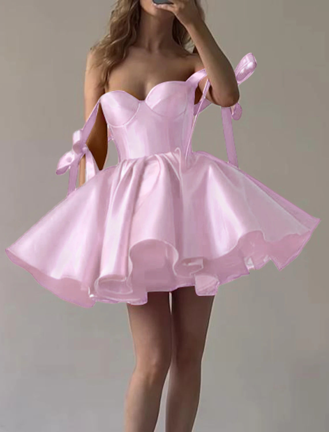 Wholesale A-Line Homecoming Dresses Corsets Dress Holiday Graduation Short / Mini Sleeveless Spaghetti Strap Pink Dress Satin with Bow(s)