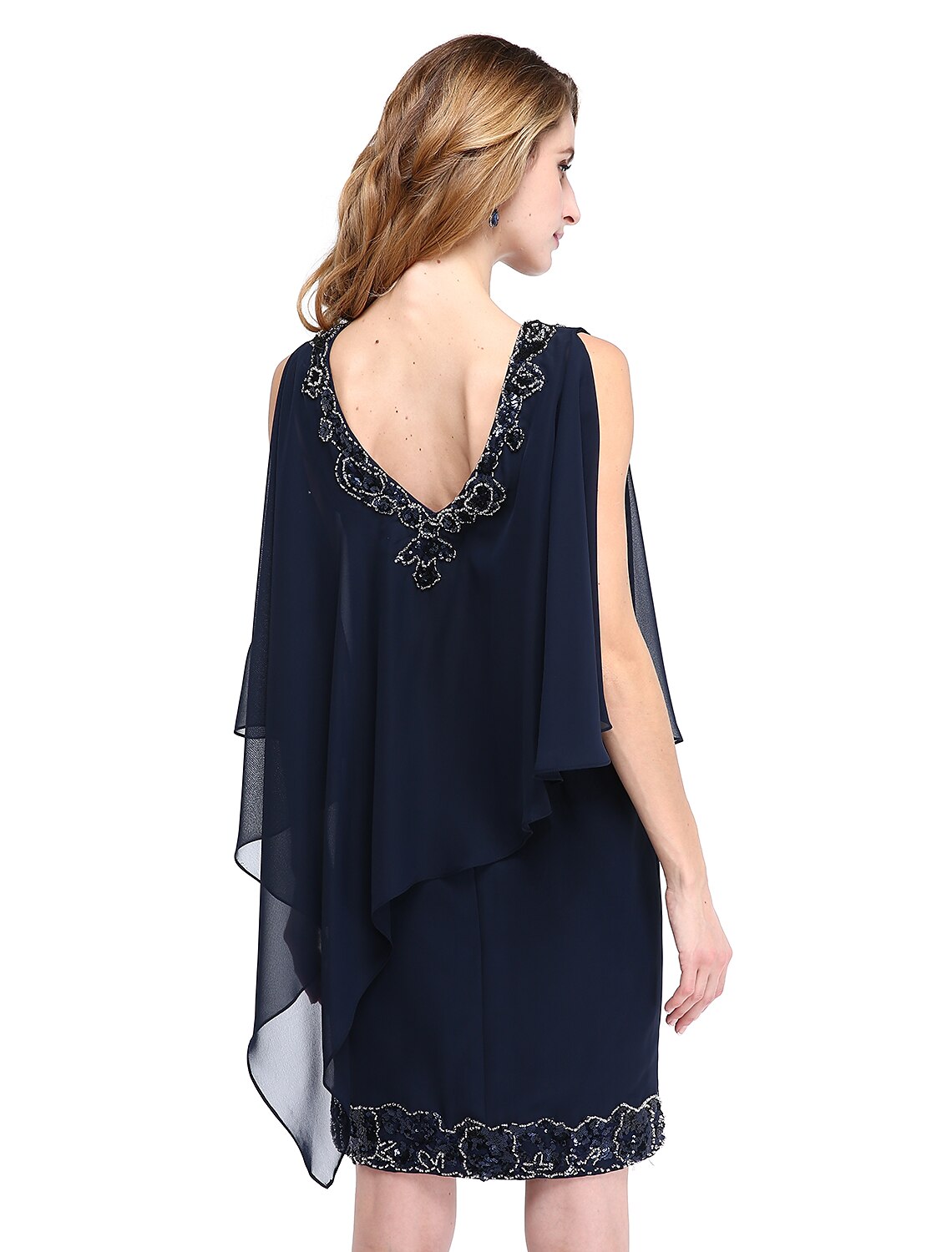 Aimishang Sheath / Column Mother of the Bride Dress V Neck Knee Length Chiffon Sleeveless No with Beading Sequin