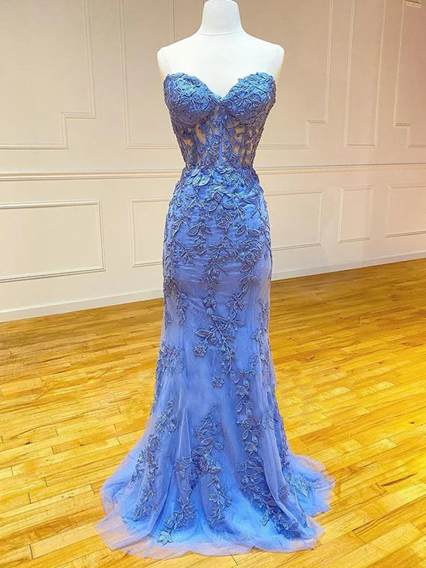 Aimishang Elegant Mermaid Evening Dress Strapless Lace Prom Dress With Appliques