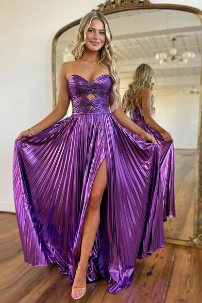 Wholesale Prom Dress Stylish A-Line Sweetheart Metallic With Slit