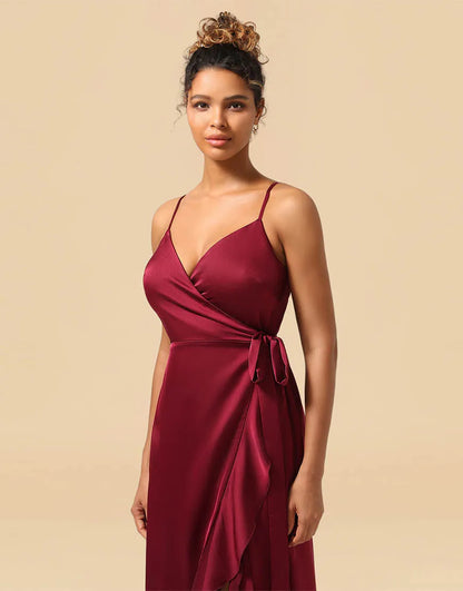 Wholesale Bridesmaid Dress Spaghetti Straps Asymmetrical Satin