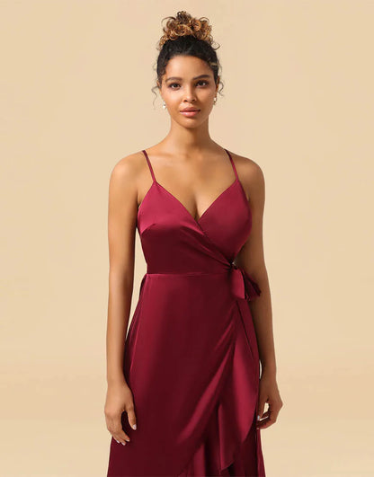 Wholesale Bridesmaid Dress Spaghetti Straps Asymmetrical Satin