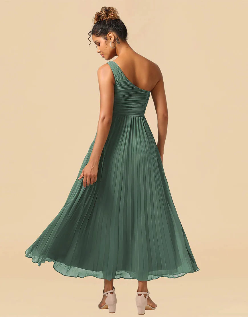 Wholesale Bridesmaid Dress A-Line One Shoulder Tea Length Chiffon