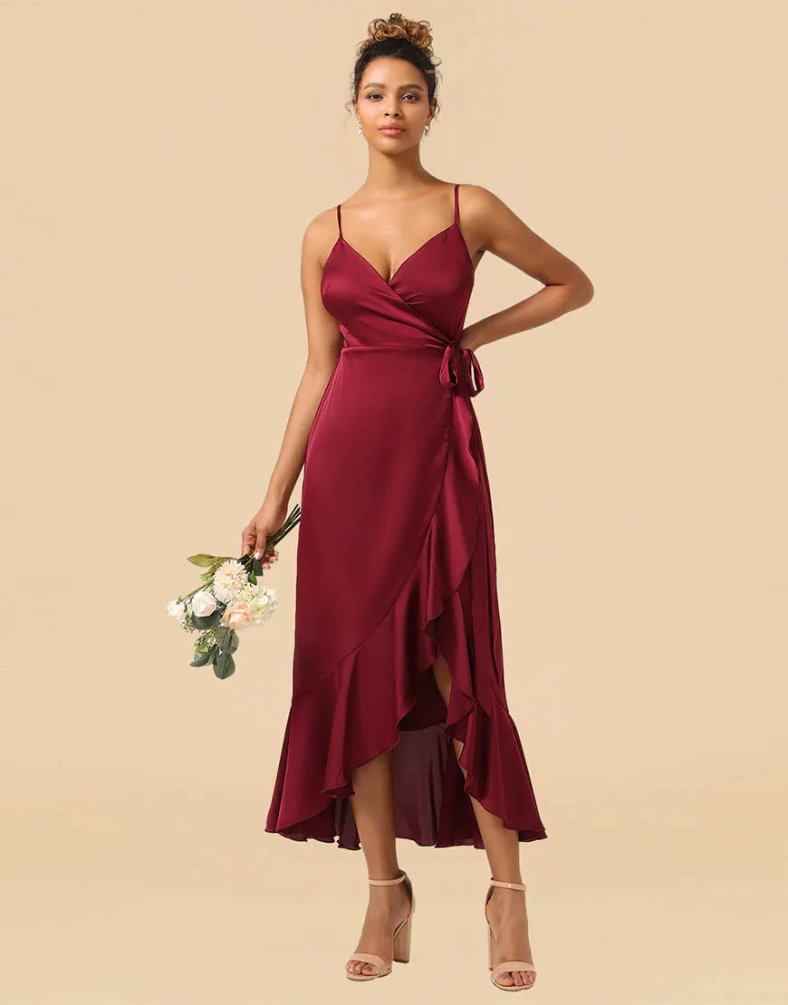 Wholesale Bridesmaid Dress Spaghetti Straps Asymmetrical Satin